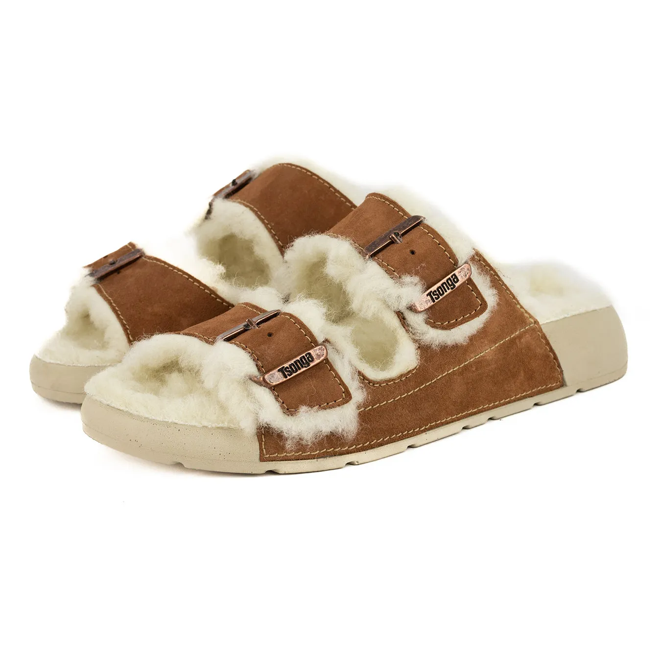 Abidjan : Ladies Leather Sandal with Wool Lining in Suede Velour
