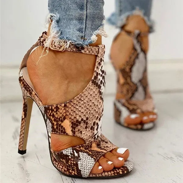 Amozae Women Pumps Snake Wedding Shoes Sandals Summer Low Heel Shoes PU  Gladiator Luxury Shoes Women Designers Zapatos De Mujer