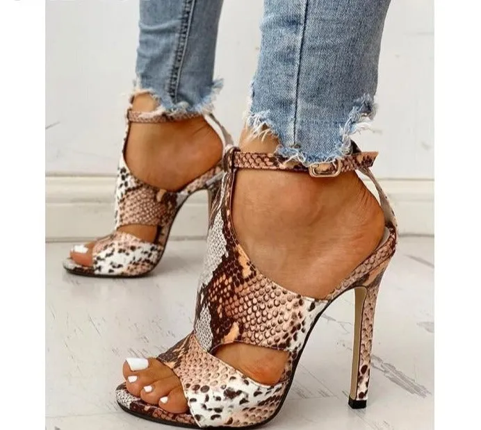 Amozae Women Pumps Snake Wedding Shoes Sandals Summer Low Heel Shoes PU  Gladiator Luxury Shoes Women Designers Zapatos De Mujer