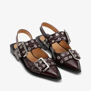BUCKLE BALLERINA FLATS | BURGUNDY