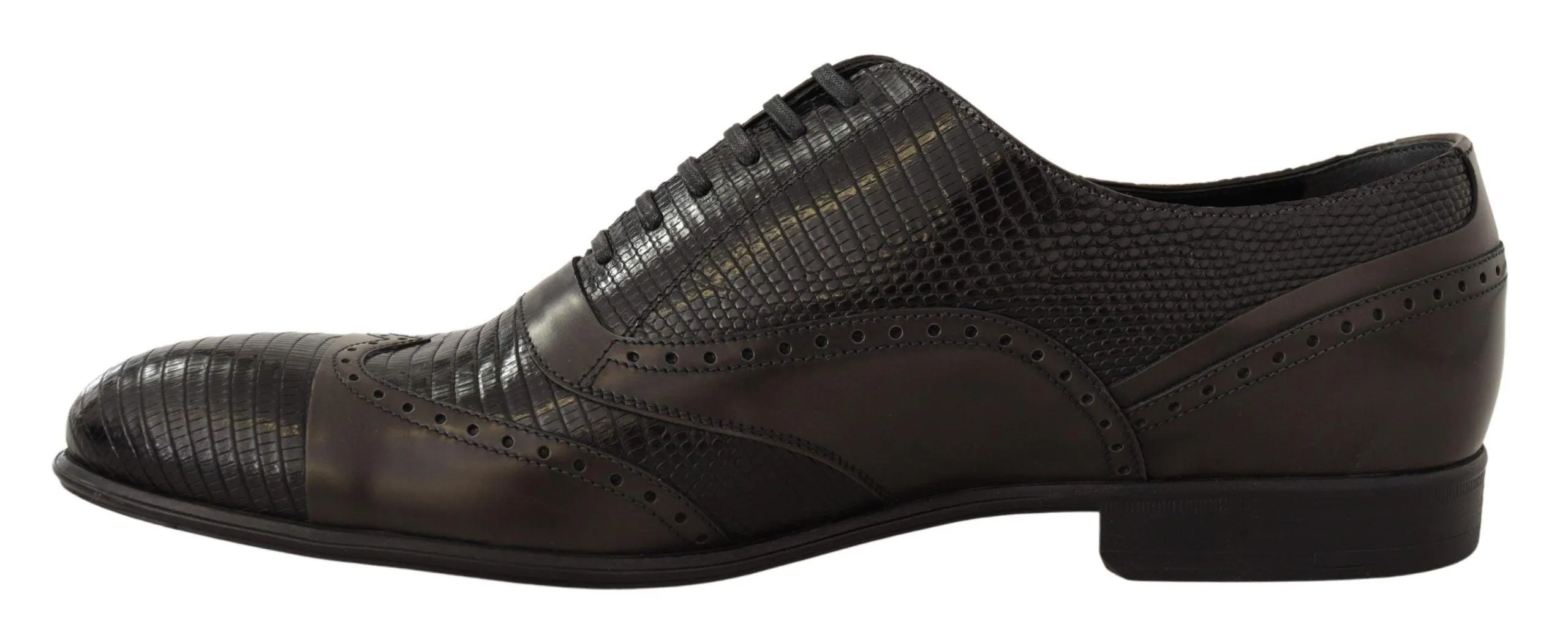Dolce & Gabbana Elegant Brown Lizard Leather Oxford Sko