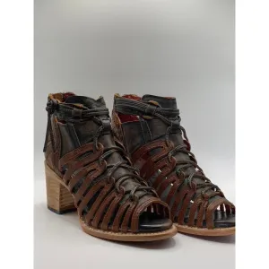 FREEBIRD Women's Dark Brown Leather Strappy Wazee Peep-Toe Block-Heel Sandal SZ7