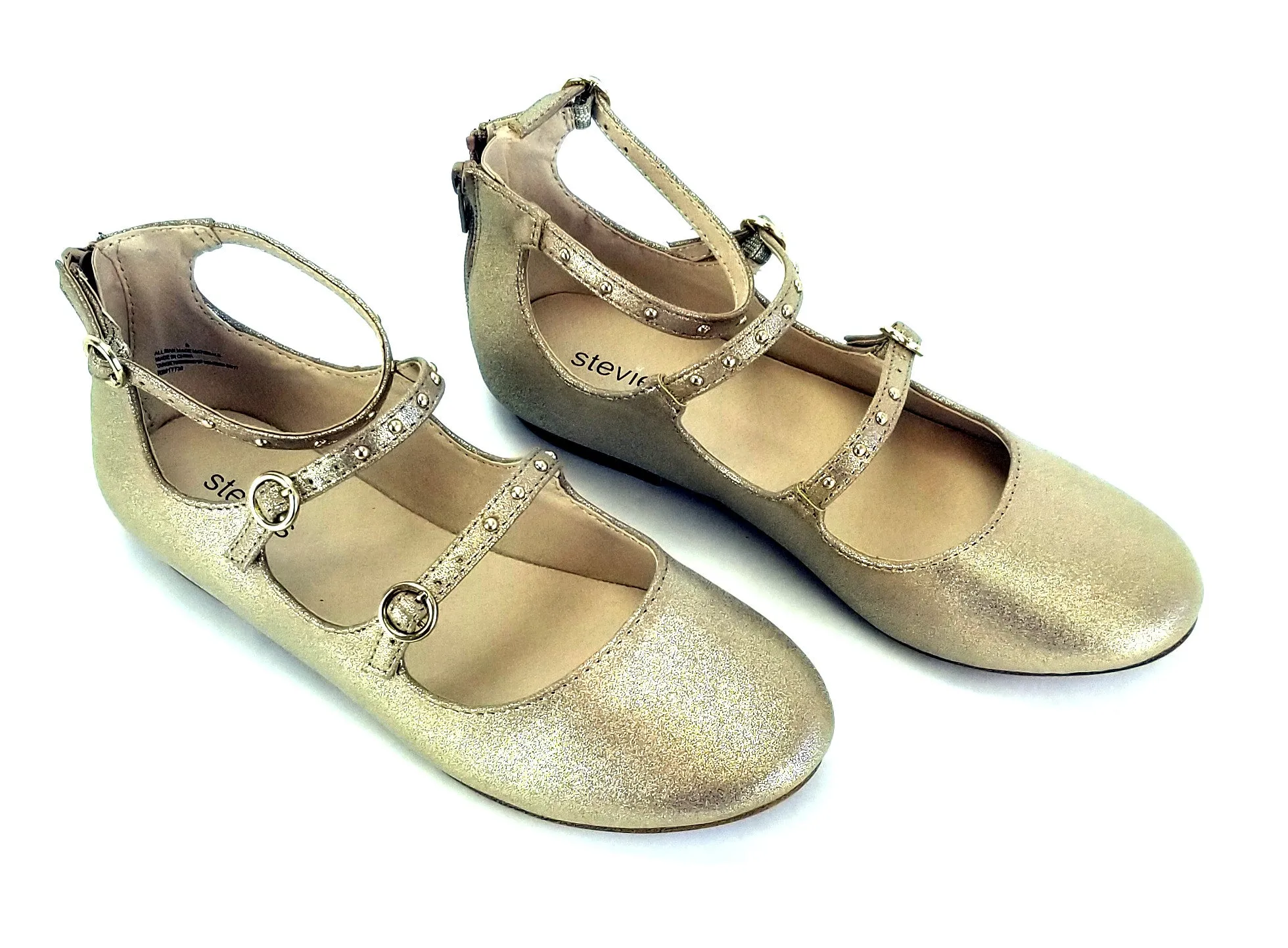 Girls' Stevies Janie Strappy Stud Ballet Flats, Gold, Junior Sizes (4-12 yrs)