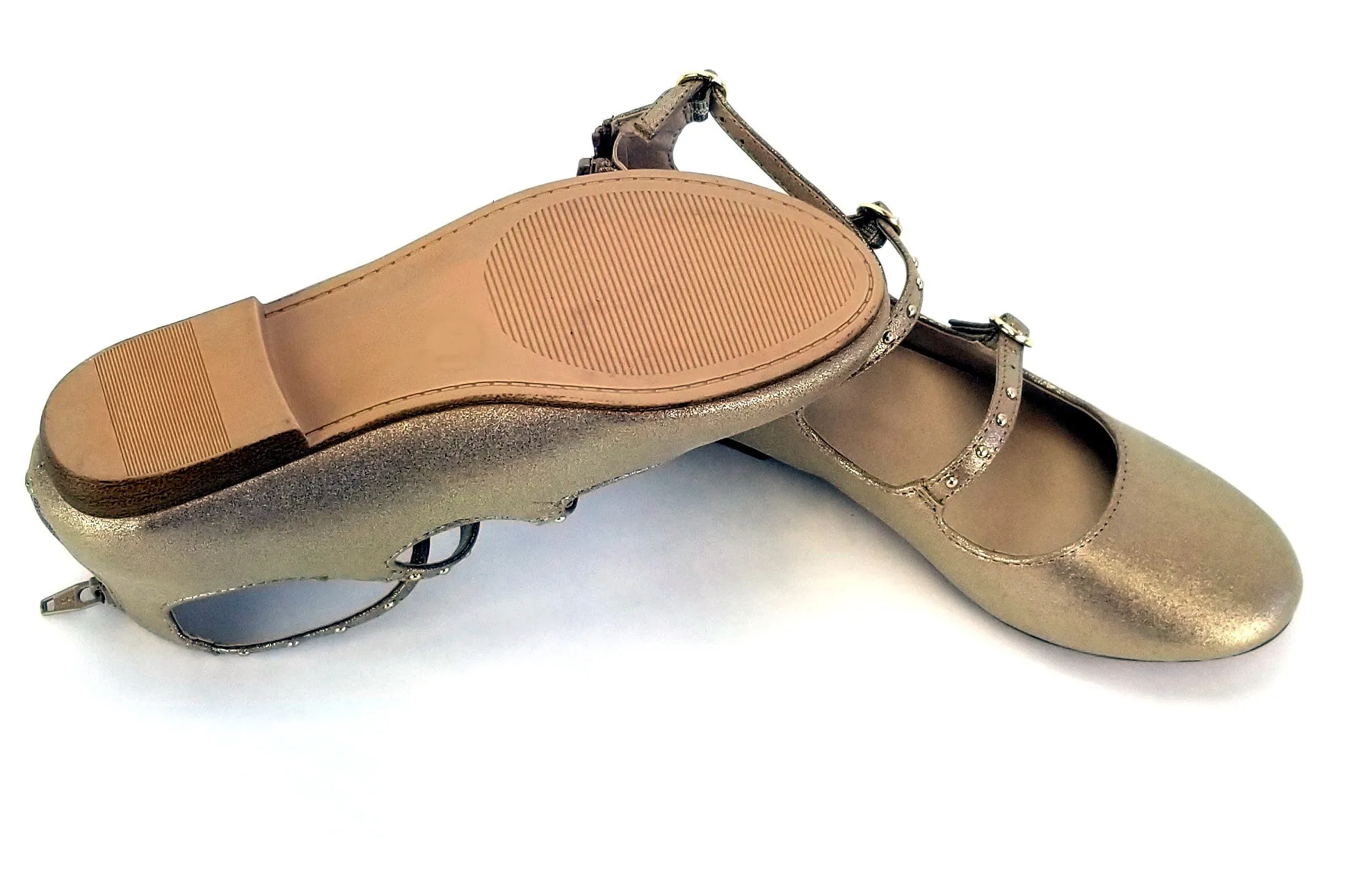 Girls' Stevies Janie Strappy Stud Ballet Flats, Gold, Junior Sizes (4-12 yrs)