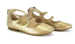 Girls' Stevies Janie Strappy Stud Ballet Flats, Gold, Junior Sizes (4-12 yrs)