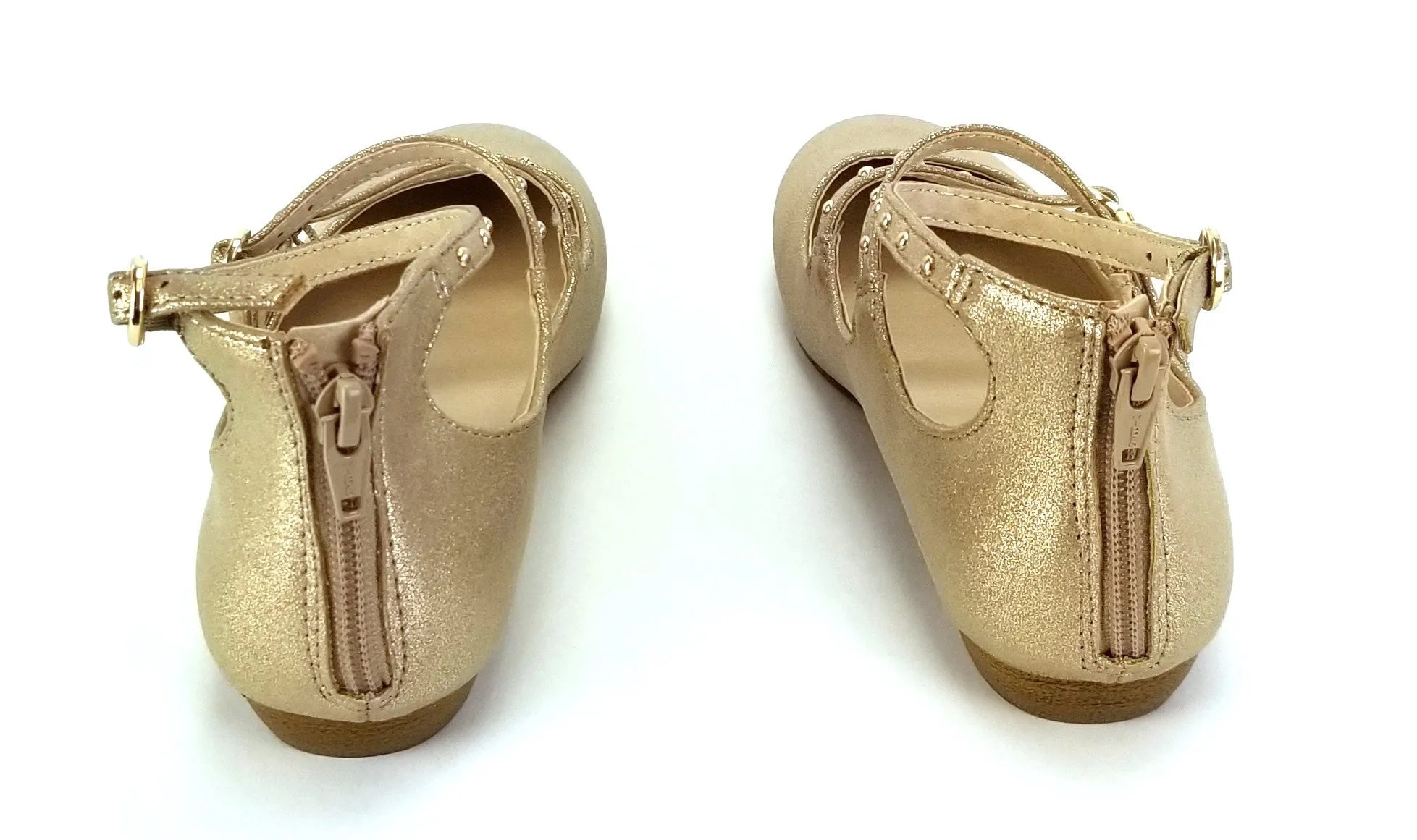 Girls' Stevies Janie Strappy Stud Ballet Flats, Gold, Junior Sizes (4-12 yrs)