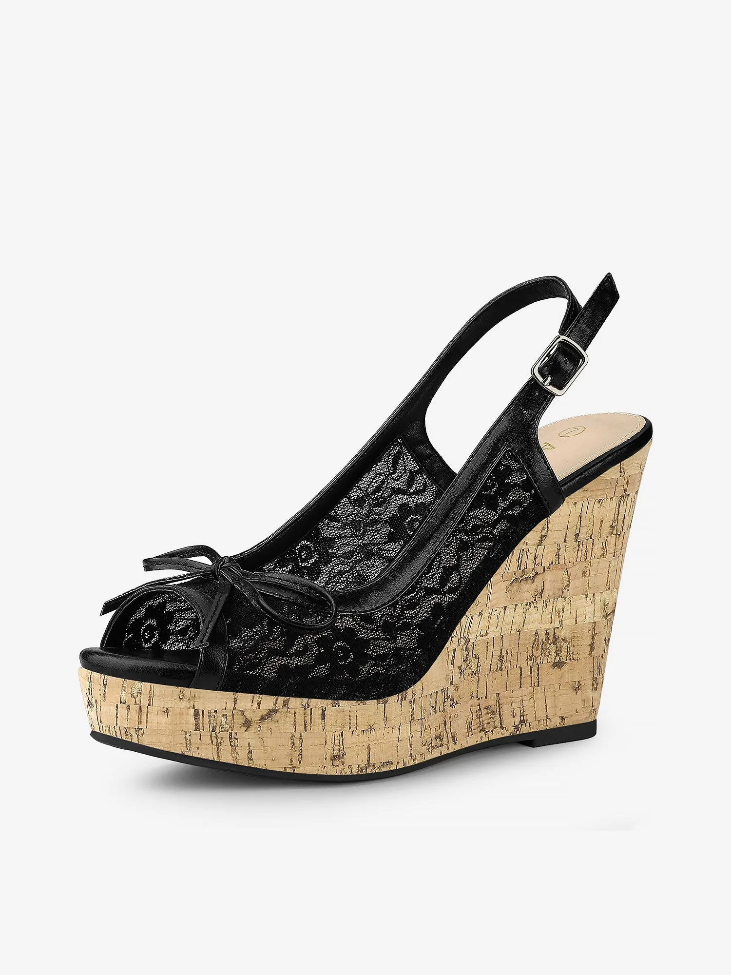 Lace Open Toe Platform Wedge Heel Bow Decor Sandals