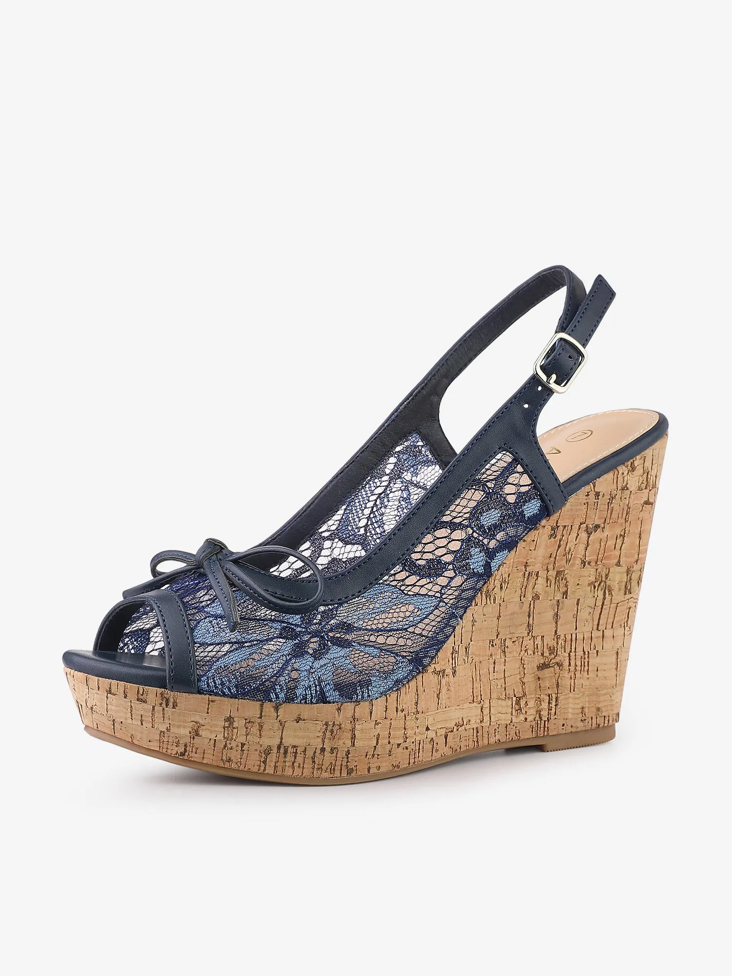 Lace Open Toe Platform Wedge Heel Bow Decor Sandals