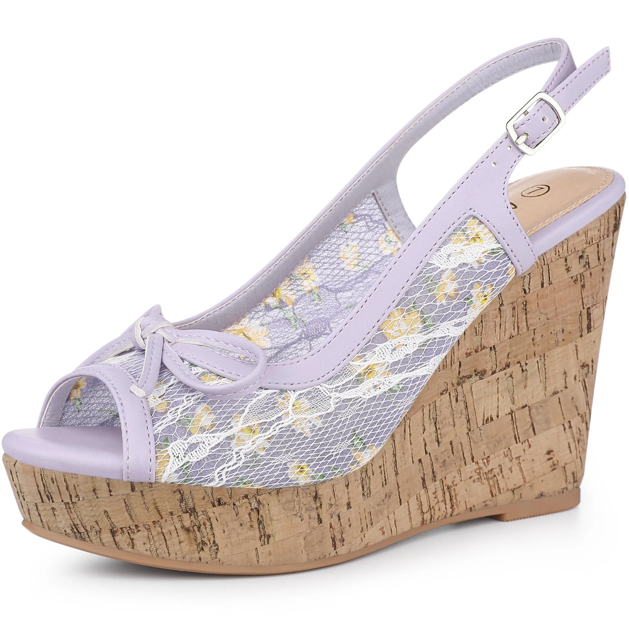 Lace Open Toe Platform Wedge Heel Bow Decor Sandals