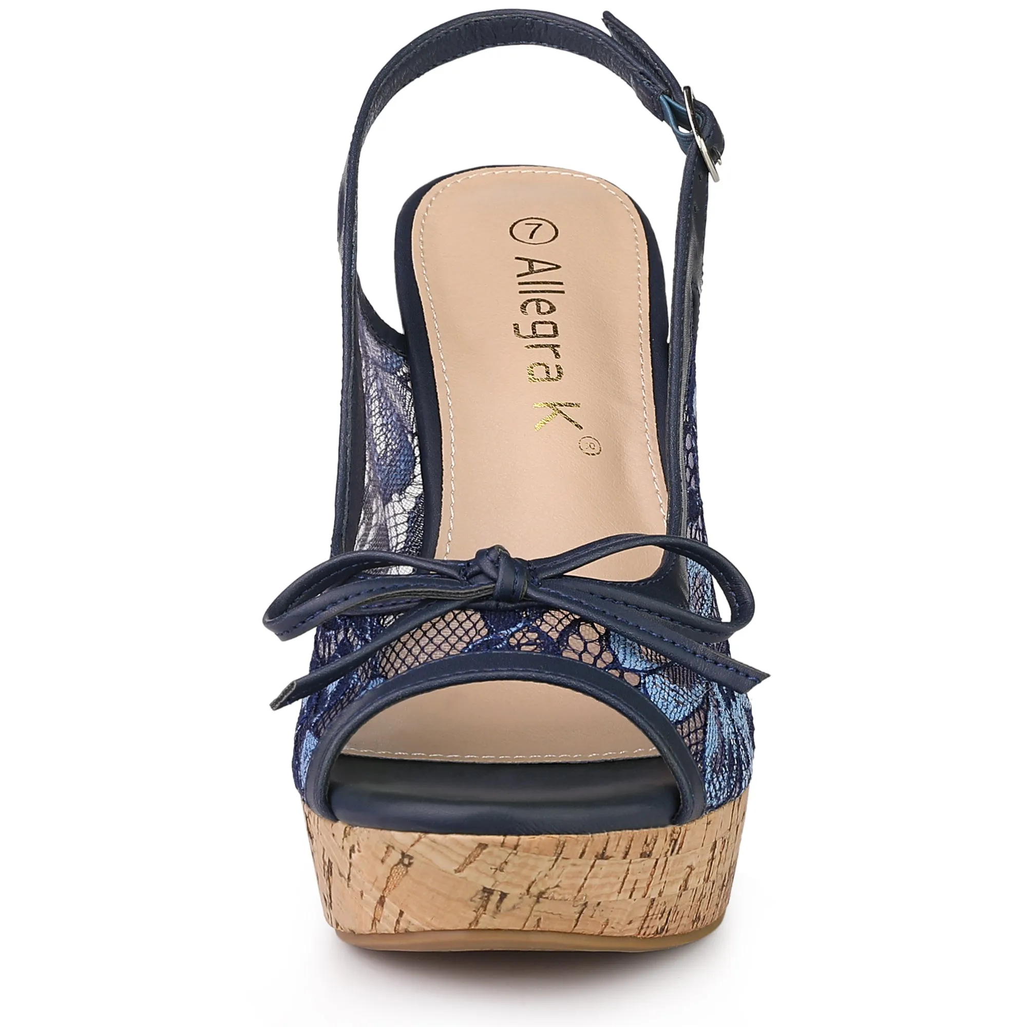 Lace Open Toe Platform Wedge Heel Bow Decor Sandals