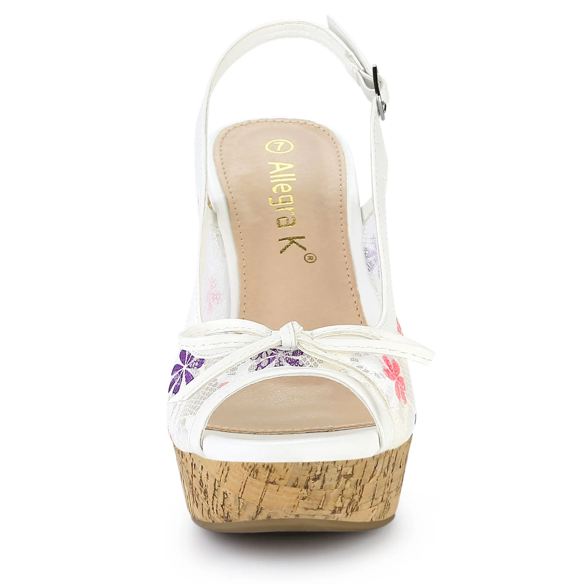 Lace Open Toe Platform Wedge Heel Bow Decor Sandals