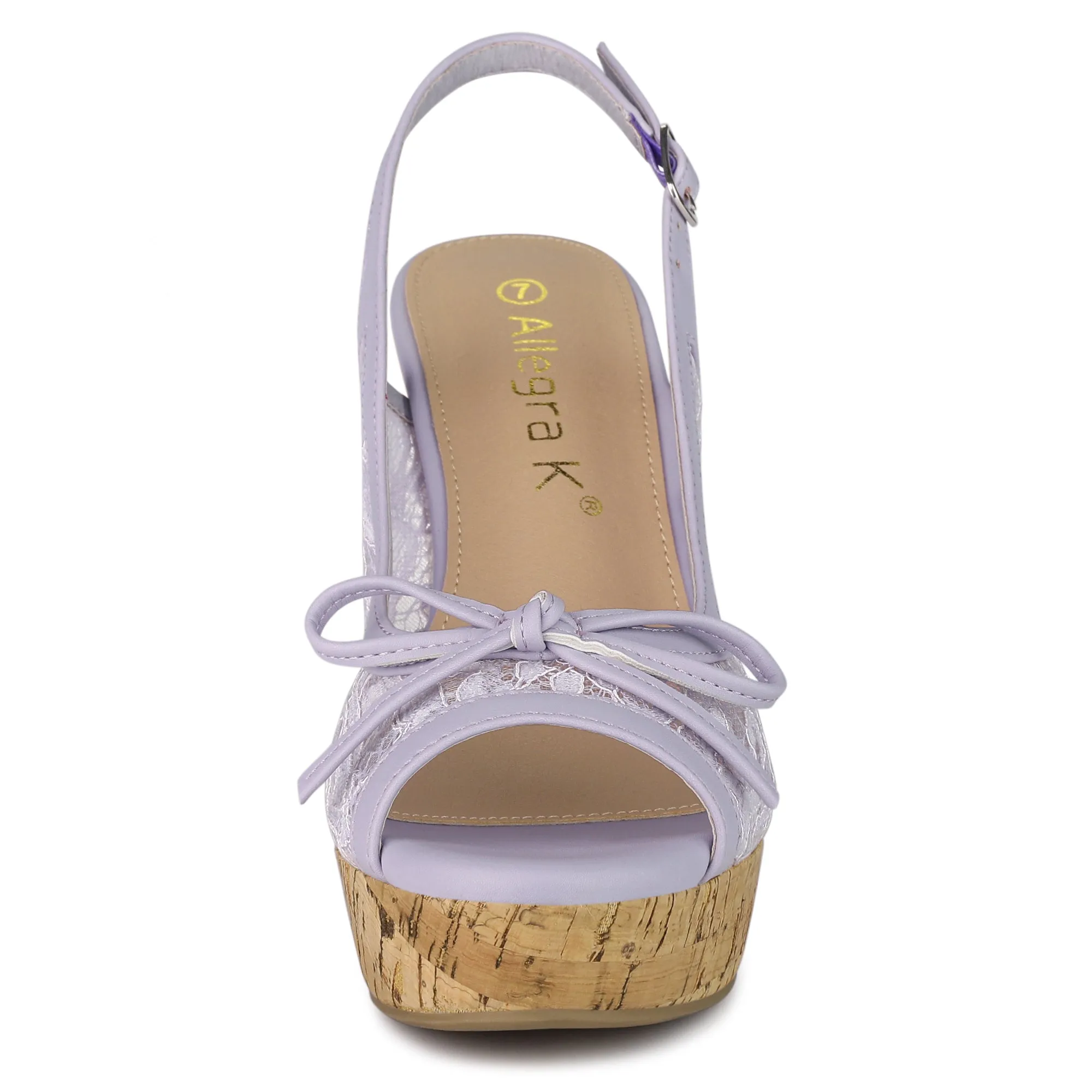 Lace Open Toe Platform Wedge Heel Bow Decor Sandals