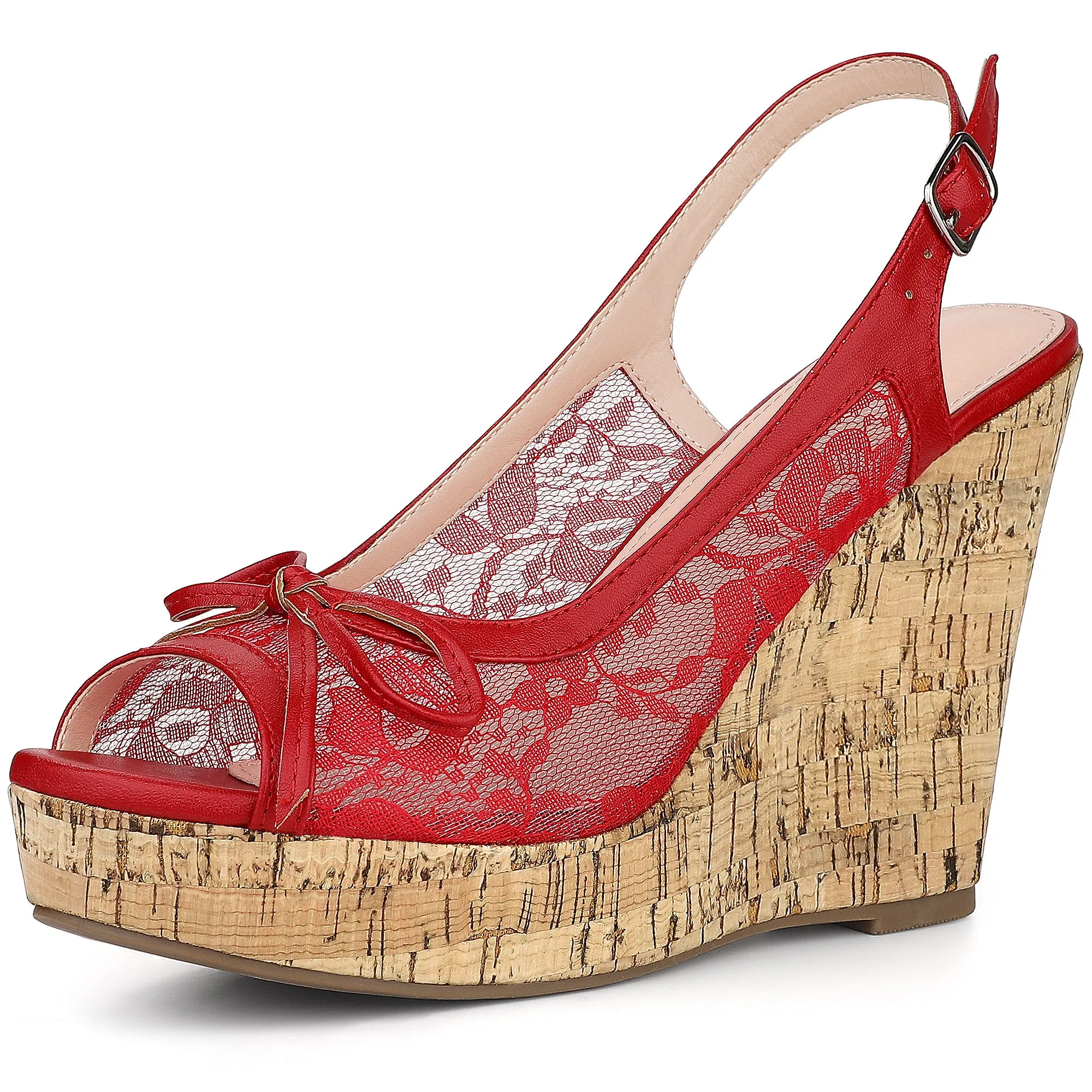 Lace Open Toe Platform Wedge Heel Bow Decor Sandals