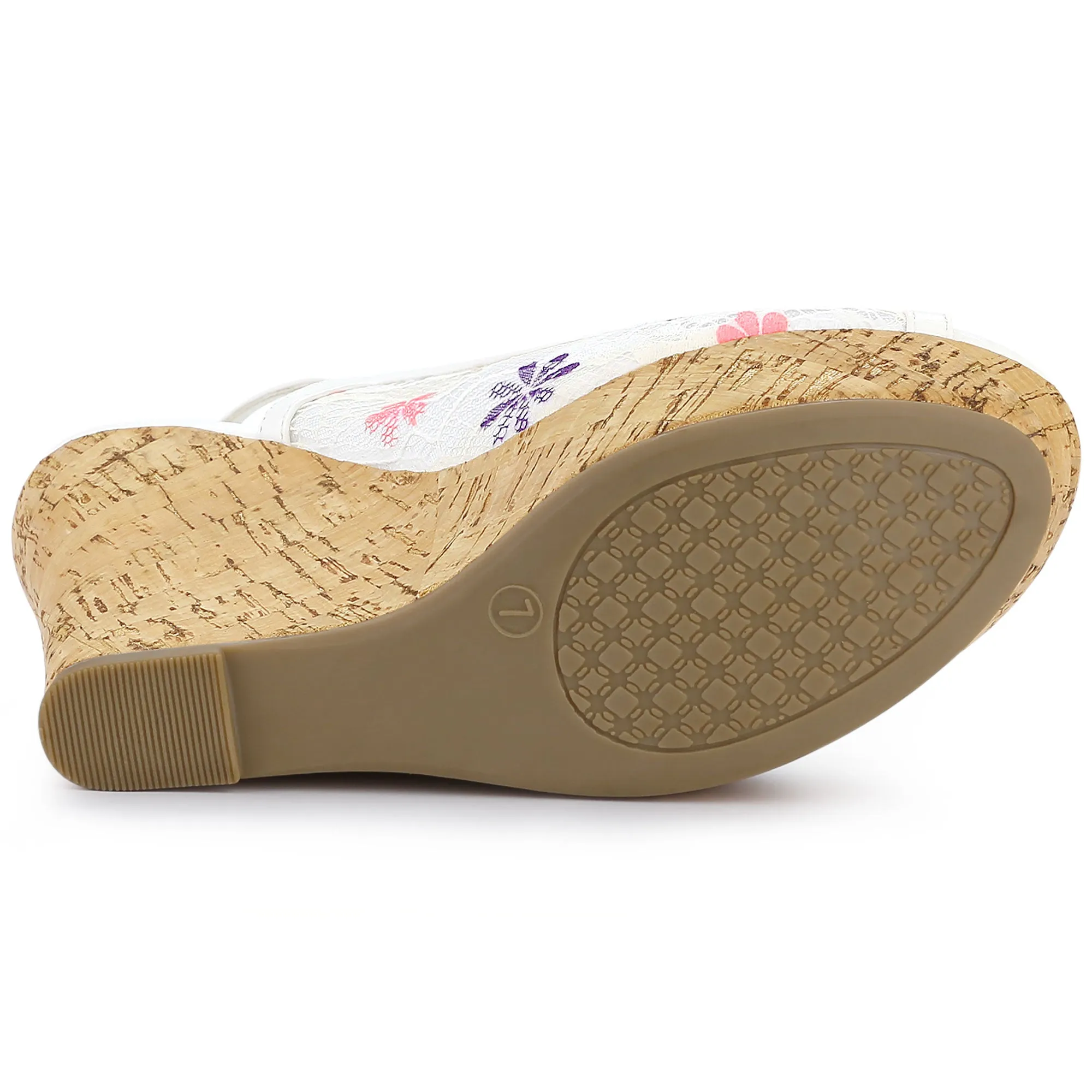 Lace Open Toe Platform Wedge Heel Bow Decor Sandals