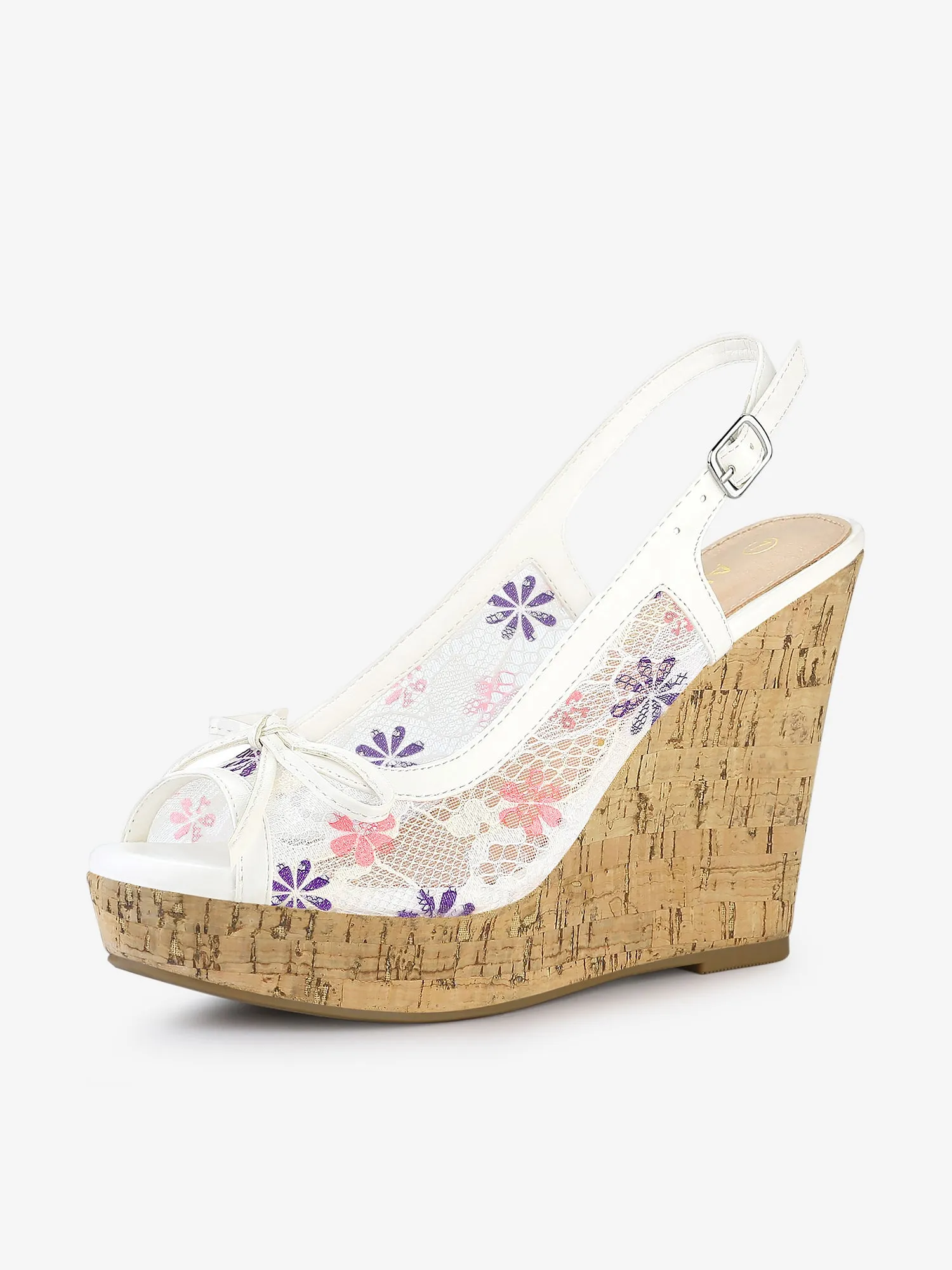Lace Open Toe Platform Wedge Heel Bow Decor Sandals