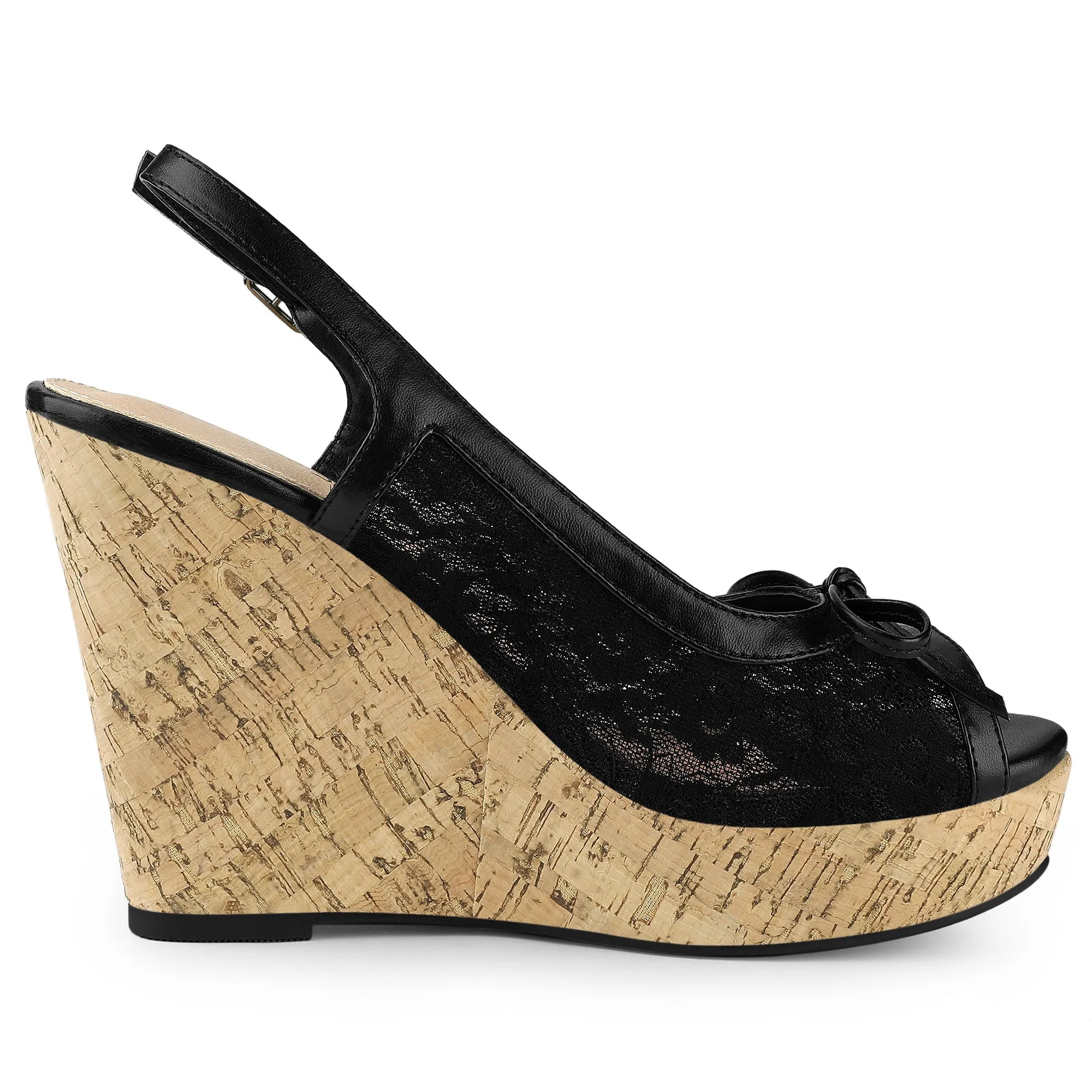 Lace Open Toe Platform Wedge Heel Bow Decor Sandals