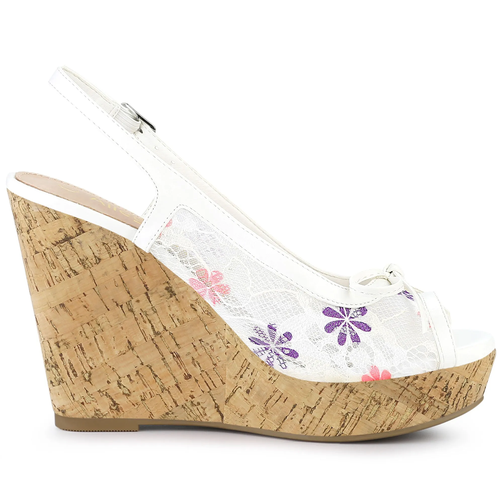 Lace Open Toe Platform Wedge Heel Bow Decor Sandals