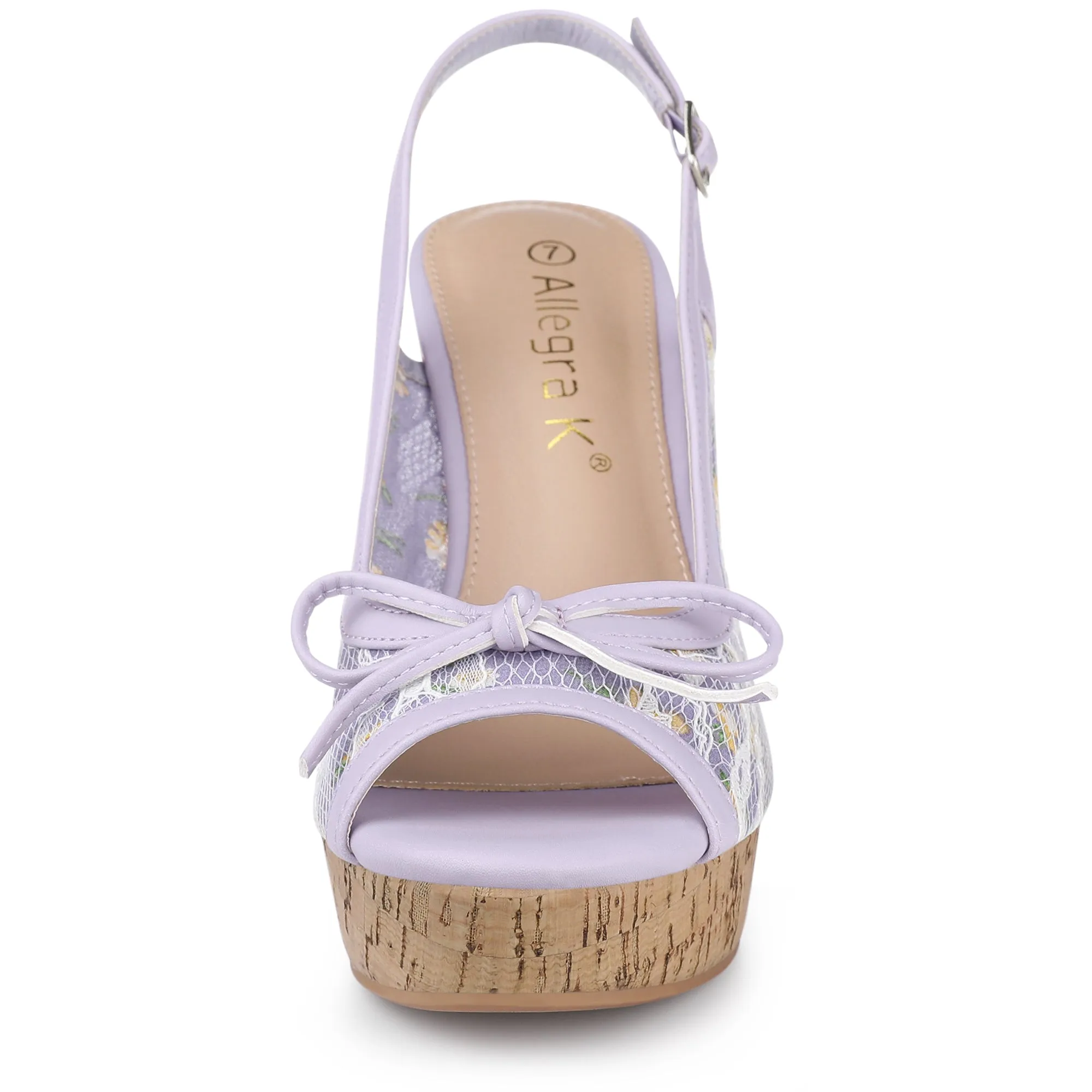 Lace Open Toe Platform Wedge Heel Bow Decor Sandals