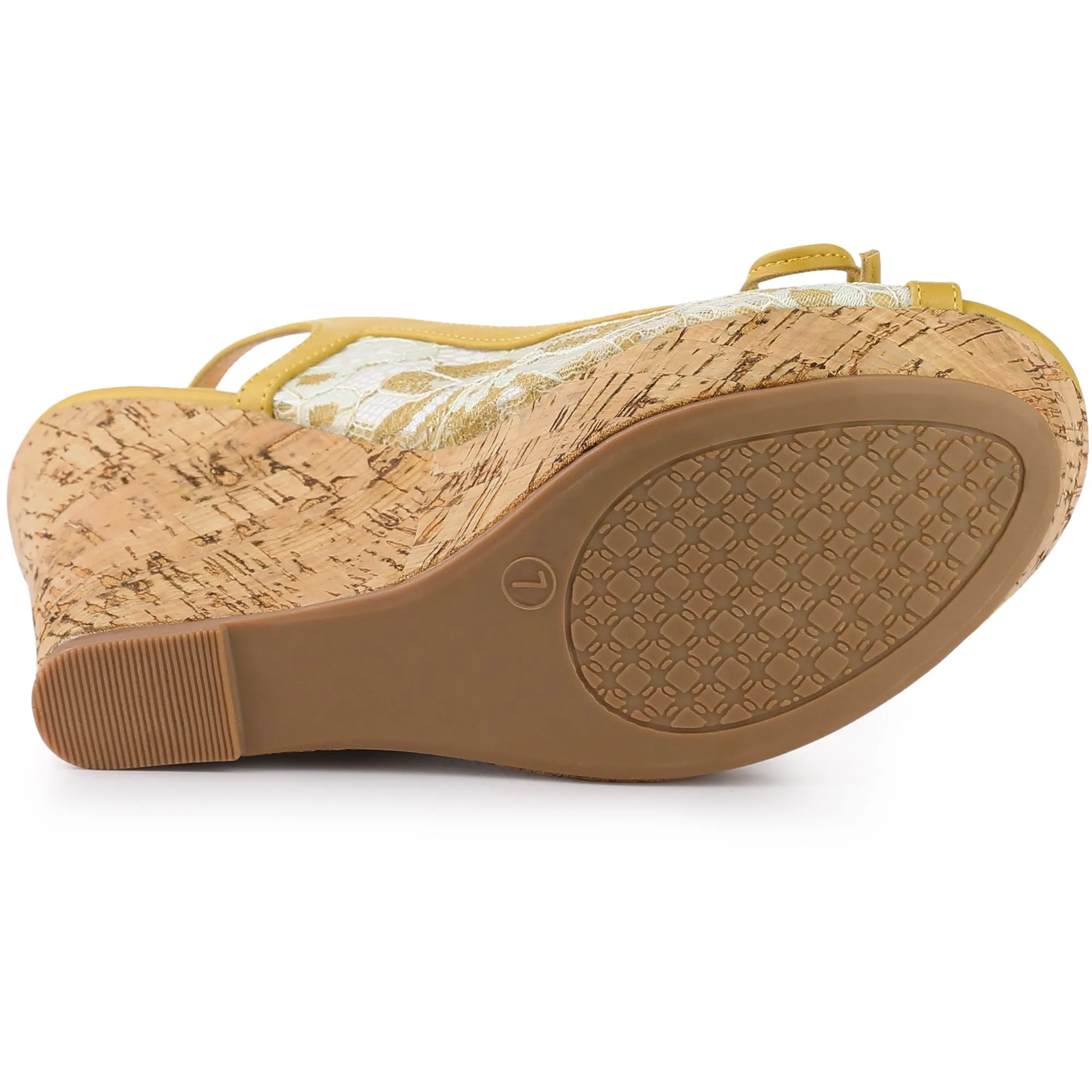 Lace Open Toe Platform Wedge Heel Bow Decor Sandals