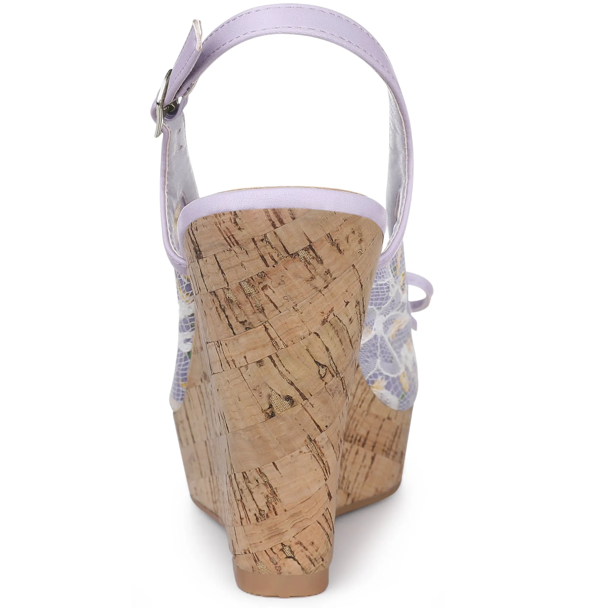 Lace Open Toe Platform Wedge Heel Bow Decor Sandals