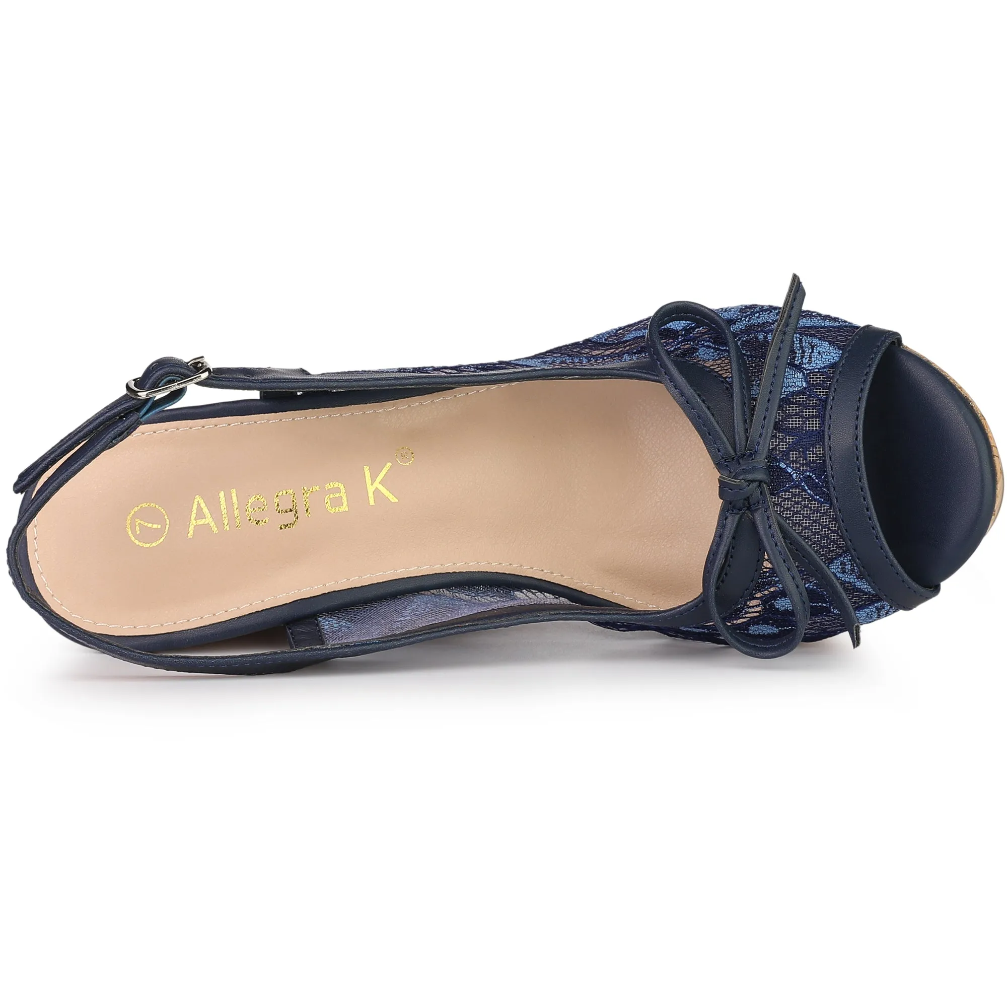 Lace Open Toe Platform Wedge Heel Bow Decor Sandals