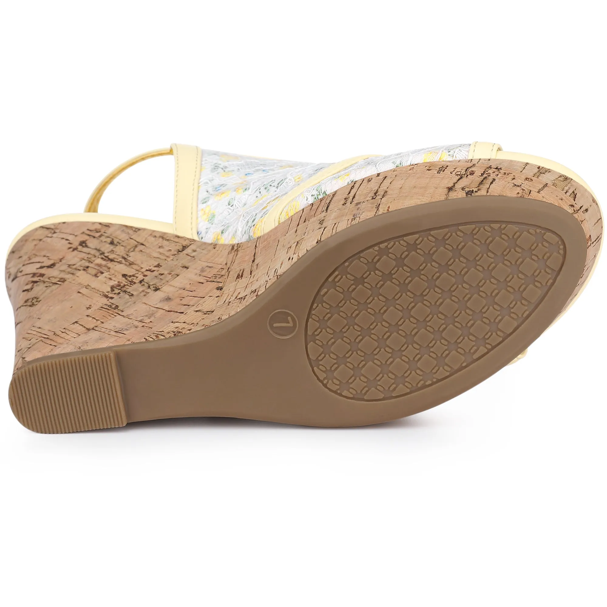 Lace Open Toe Platform Wedge Heel Bow Decor Sandals