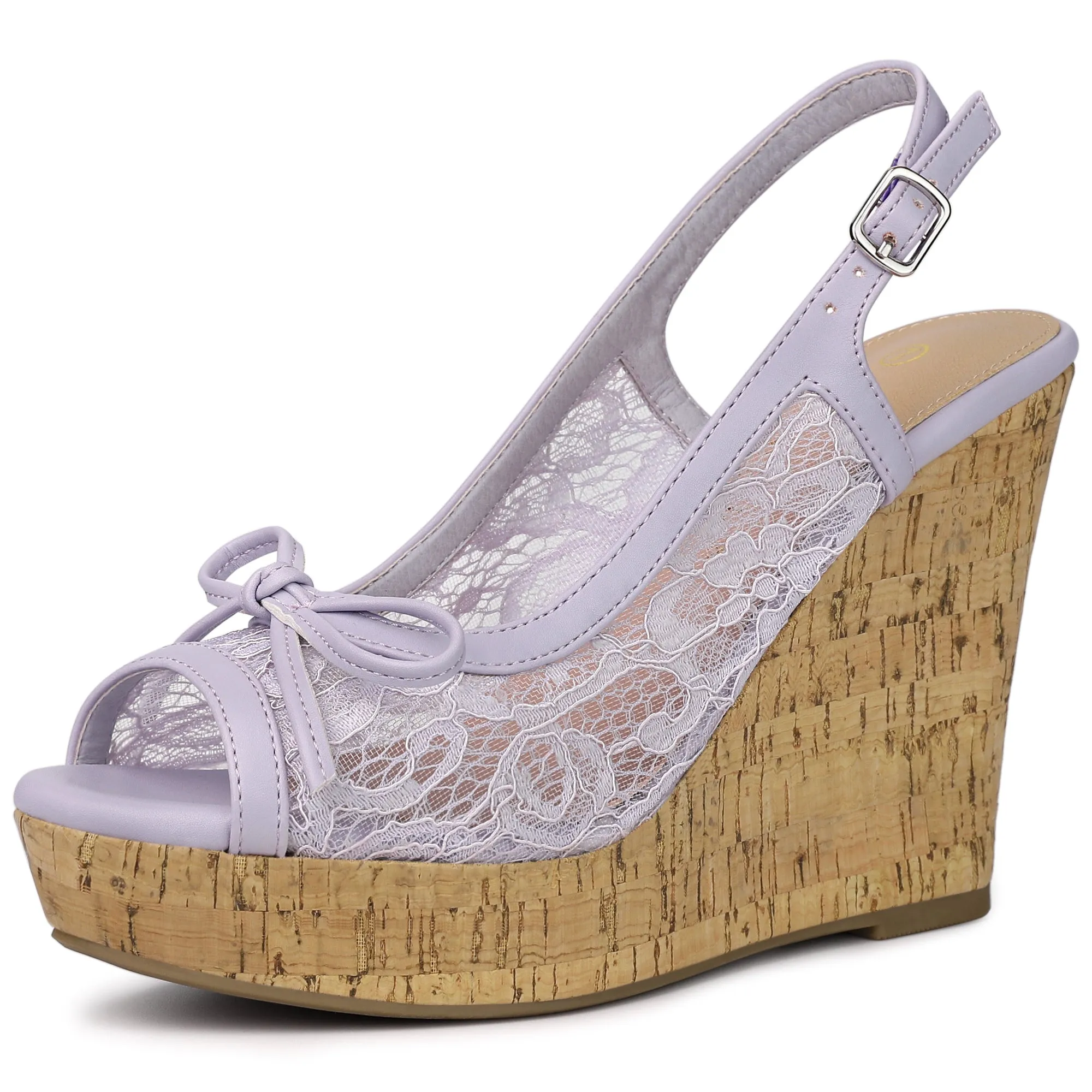 Lace Open Toe Platform Wedge Heel Bow Decor Sandals