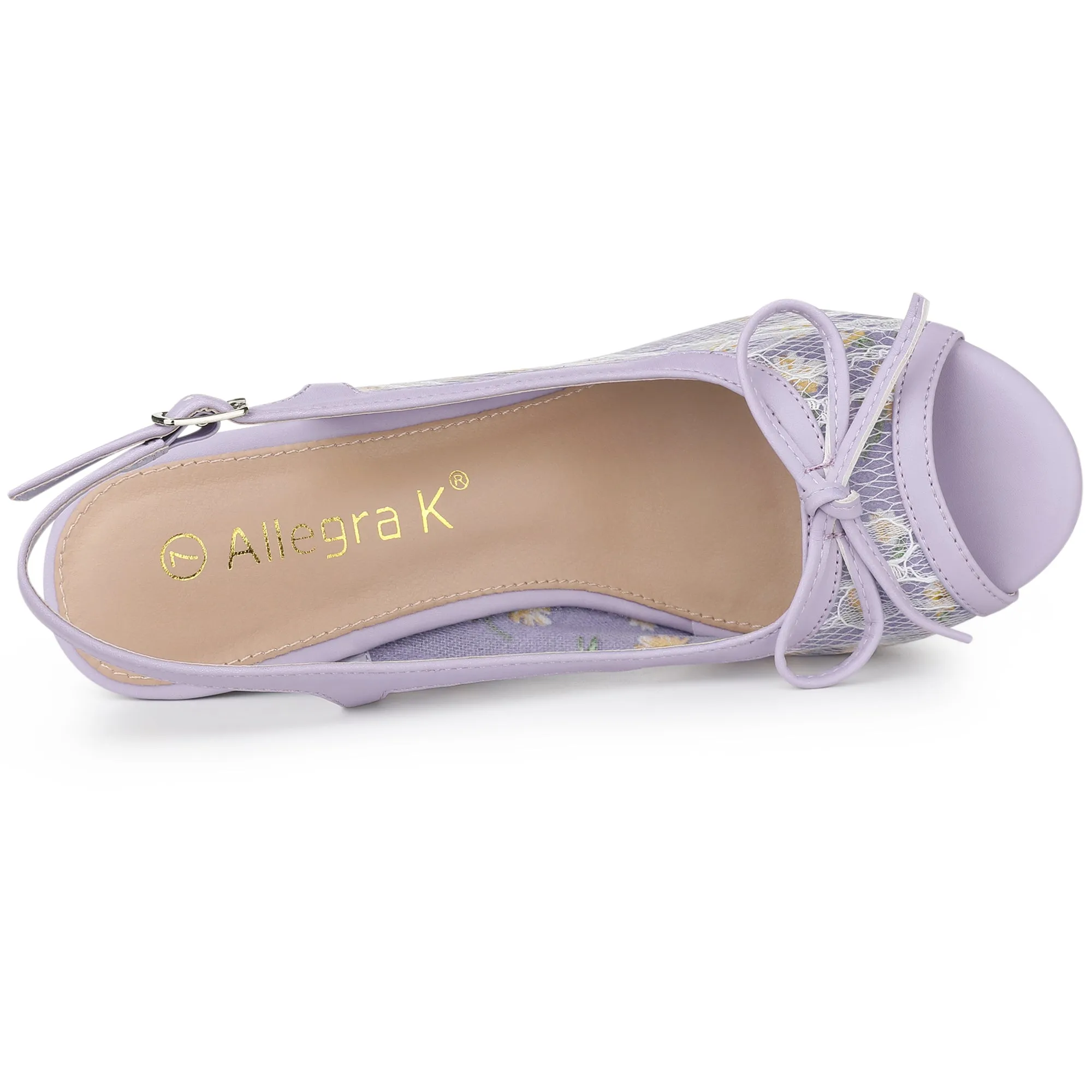 Lace Open Toe Platform Wedge Heel Bow Decor Sandals