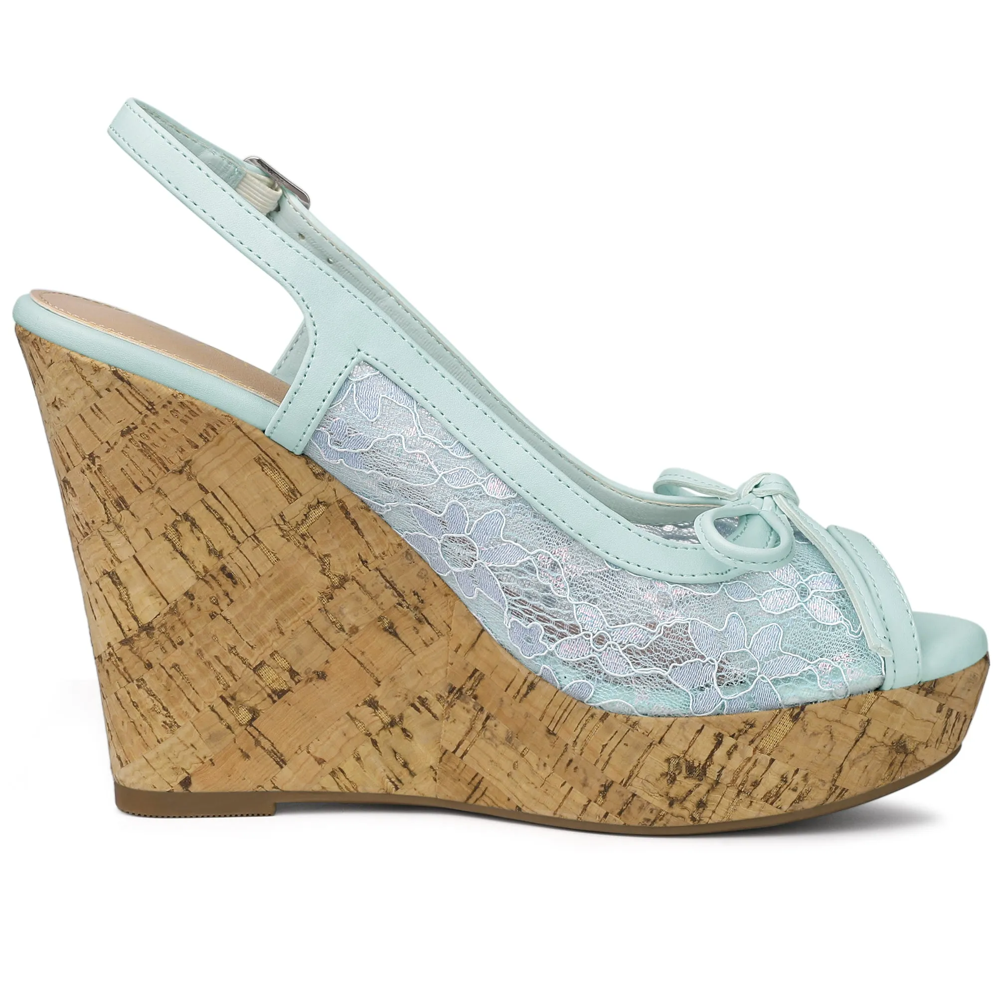 Lace Open Toe Platform Wedge Heel Bow Decor Sandals