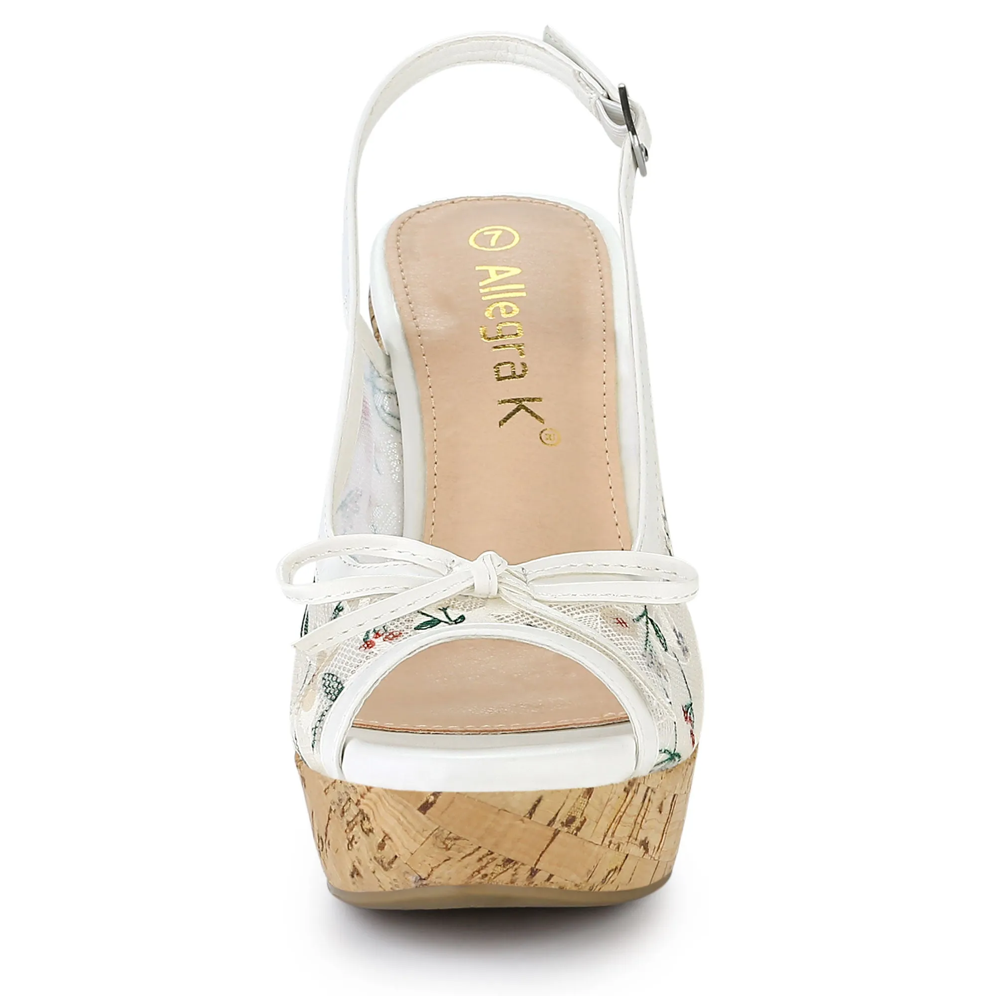 Lace Open Toe Platform Wedge Heel Bow Decor Sandals
