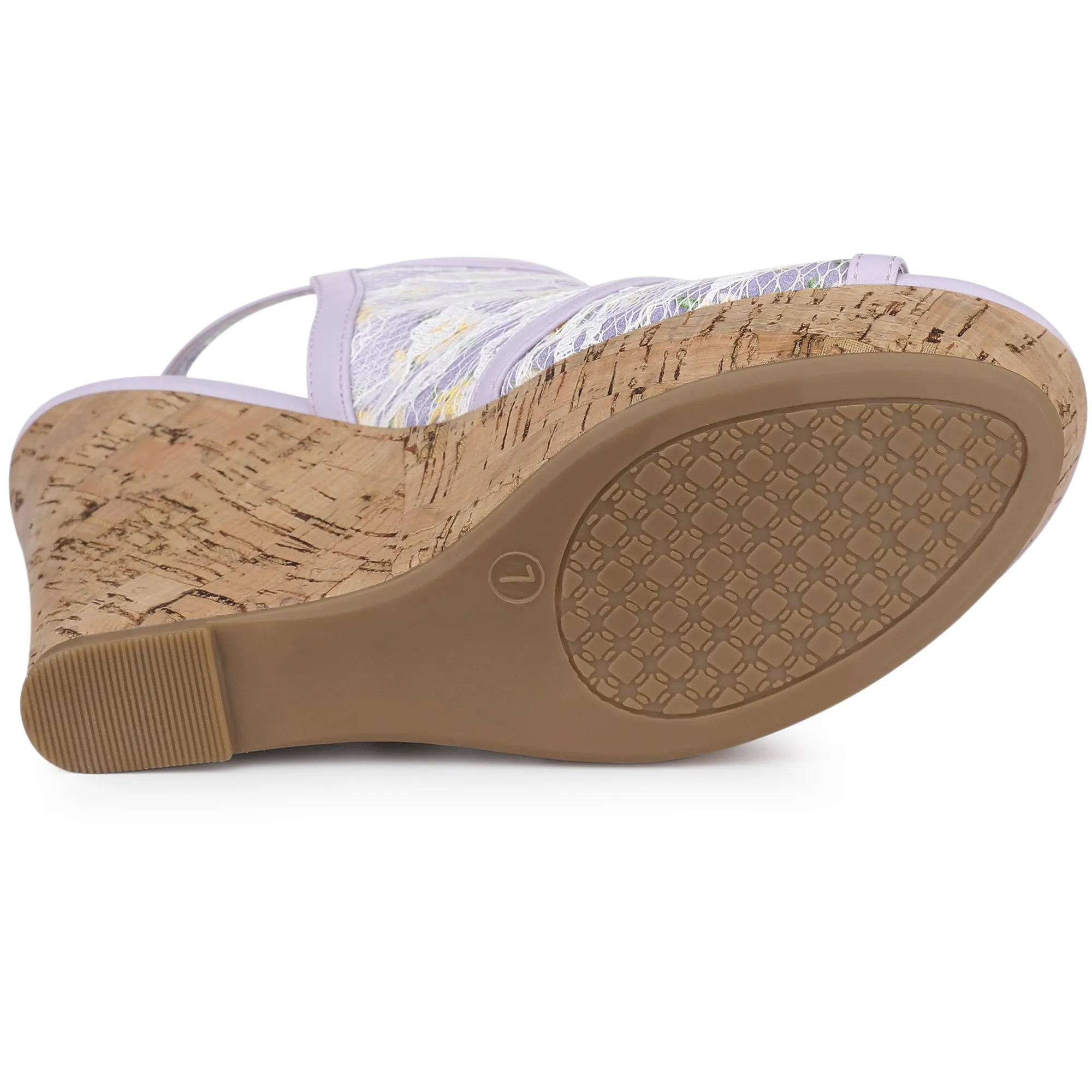 Lace Open Toe Platform Wedge Heel Bow Decor Sandals