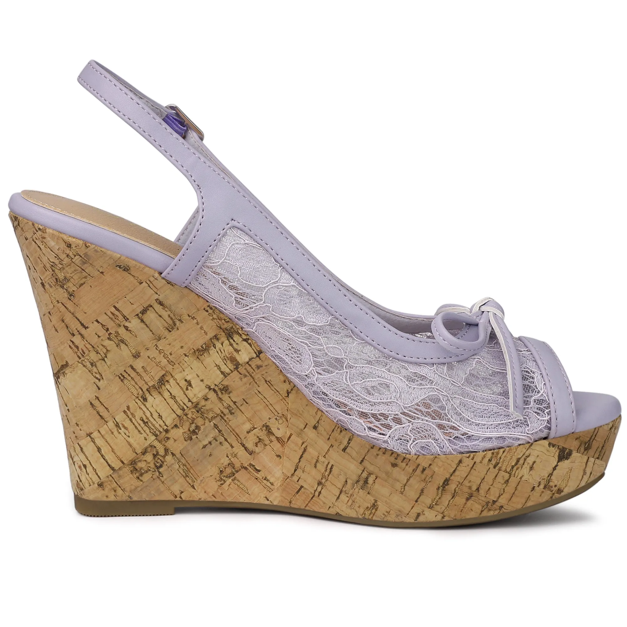Lace Open Toe Platform Wedge Heel Bow Decor Sandals