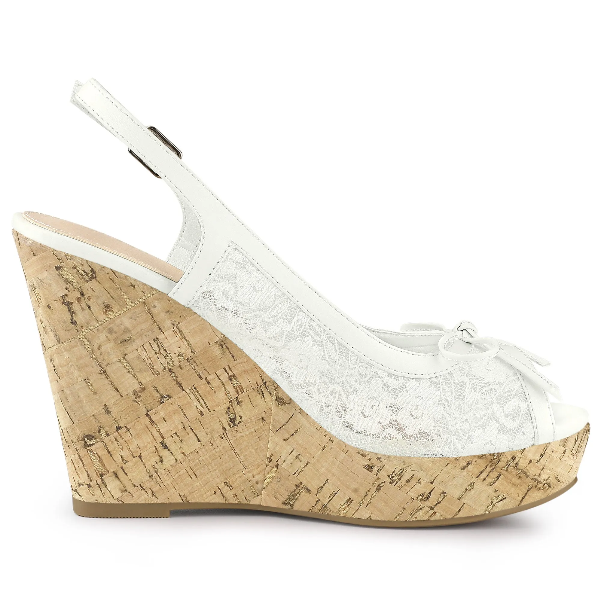 Lace Open Toe Platform Wedge Heel Bow Decor Sandals