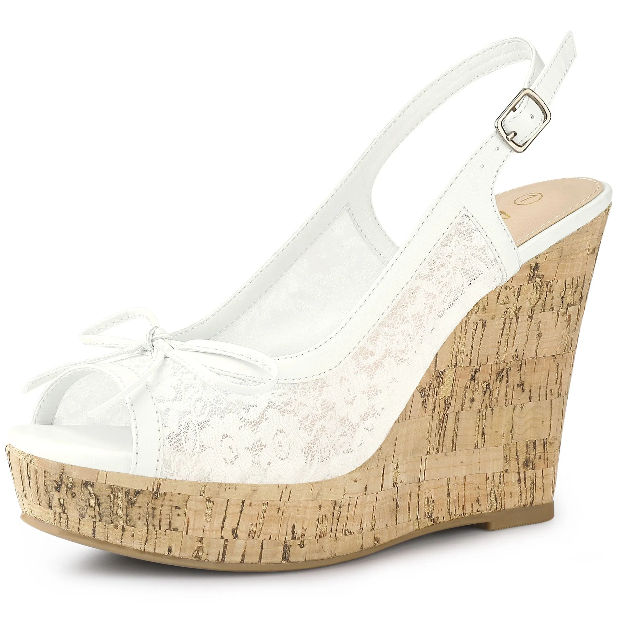 Lace Open Toe Platform Wedge Heel Bow Decor Sandals