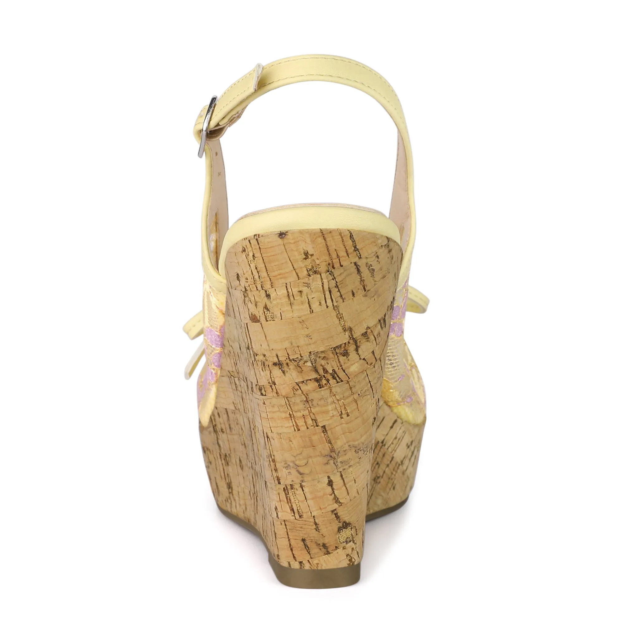 Lace Open Toe Platform Wedge Heel Bow Decor Sandals