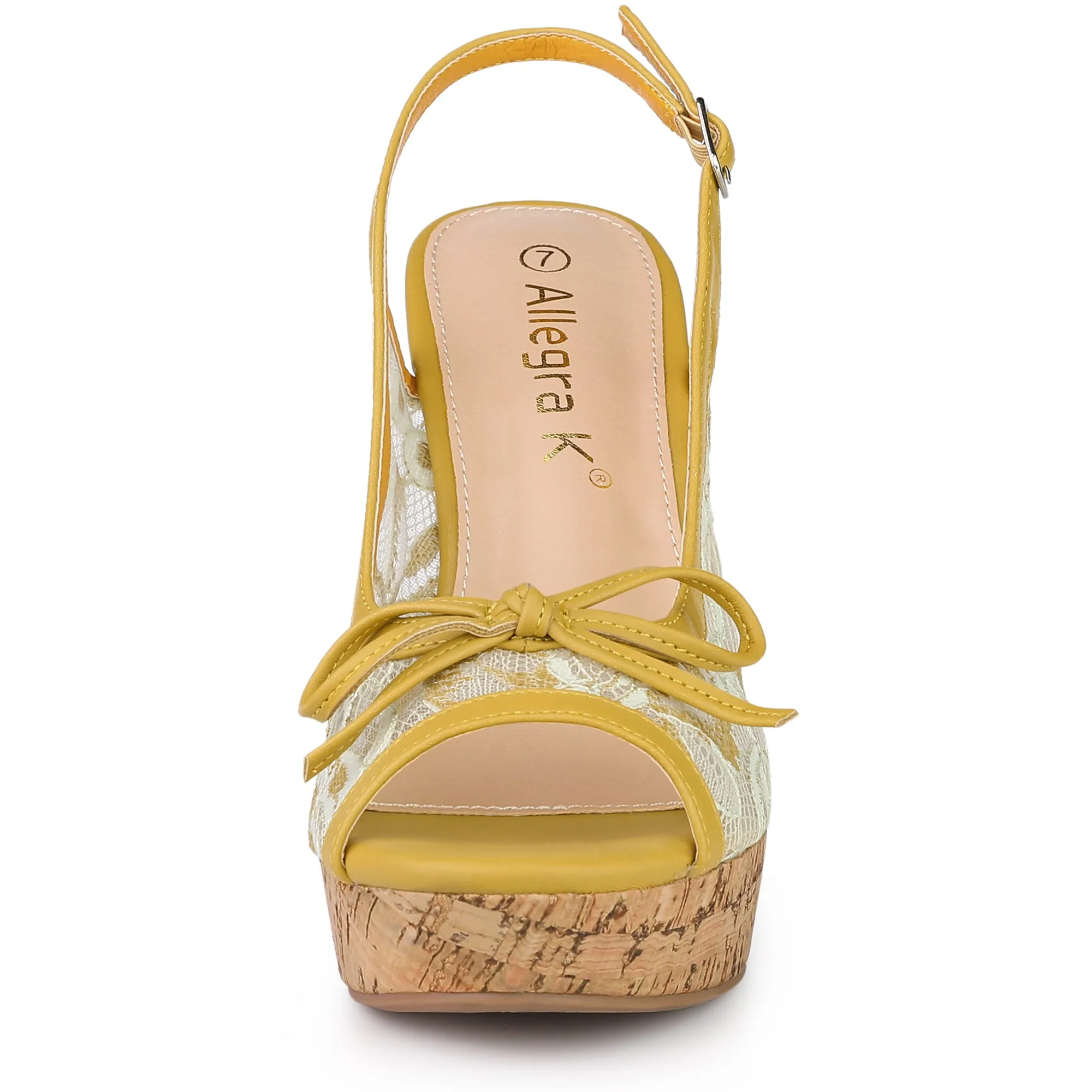 Lace Open Toe Platform Wedge Heel Bow Decor Sandals