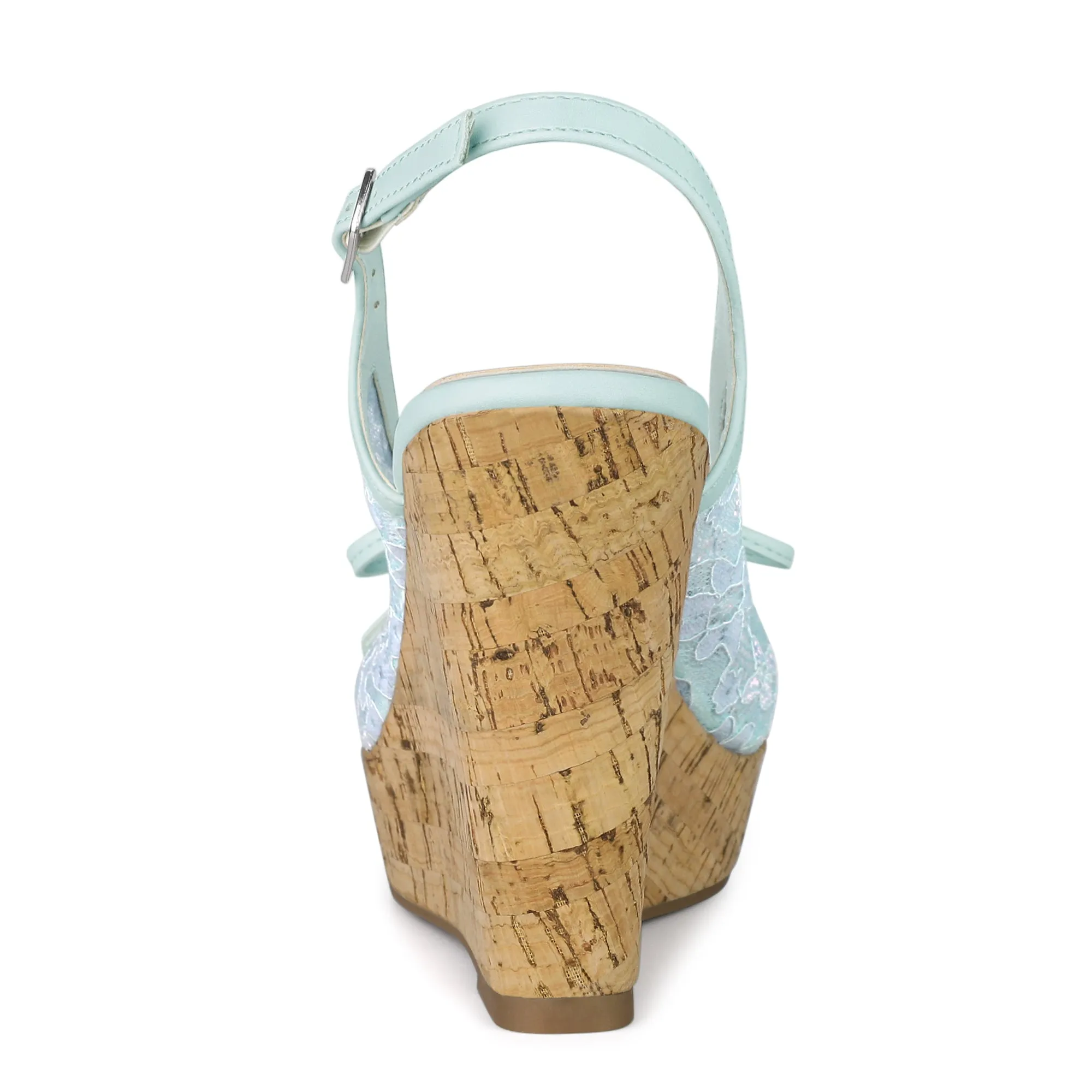Lace Open Toe Platform Wedge Heel Bow Decor Sandals