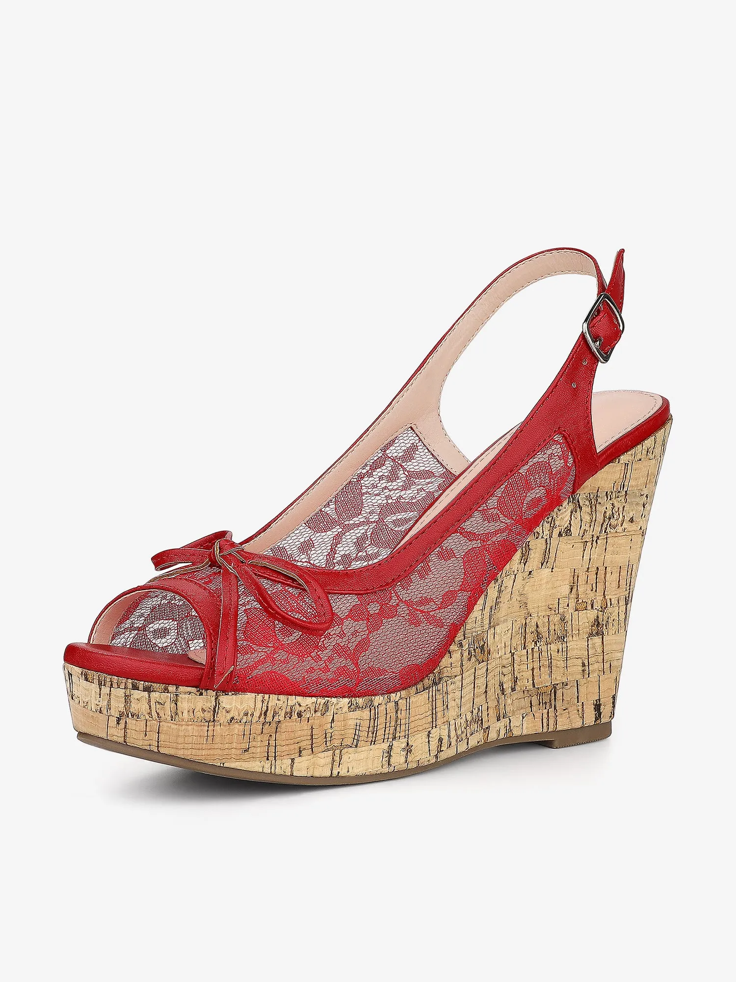 Lace Open Toe Platform Wedge Heel Bow Decor Sandals