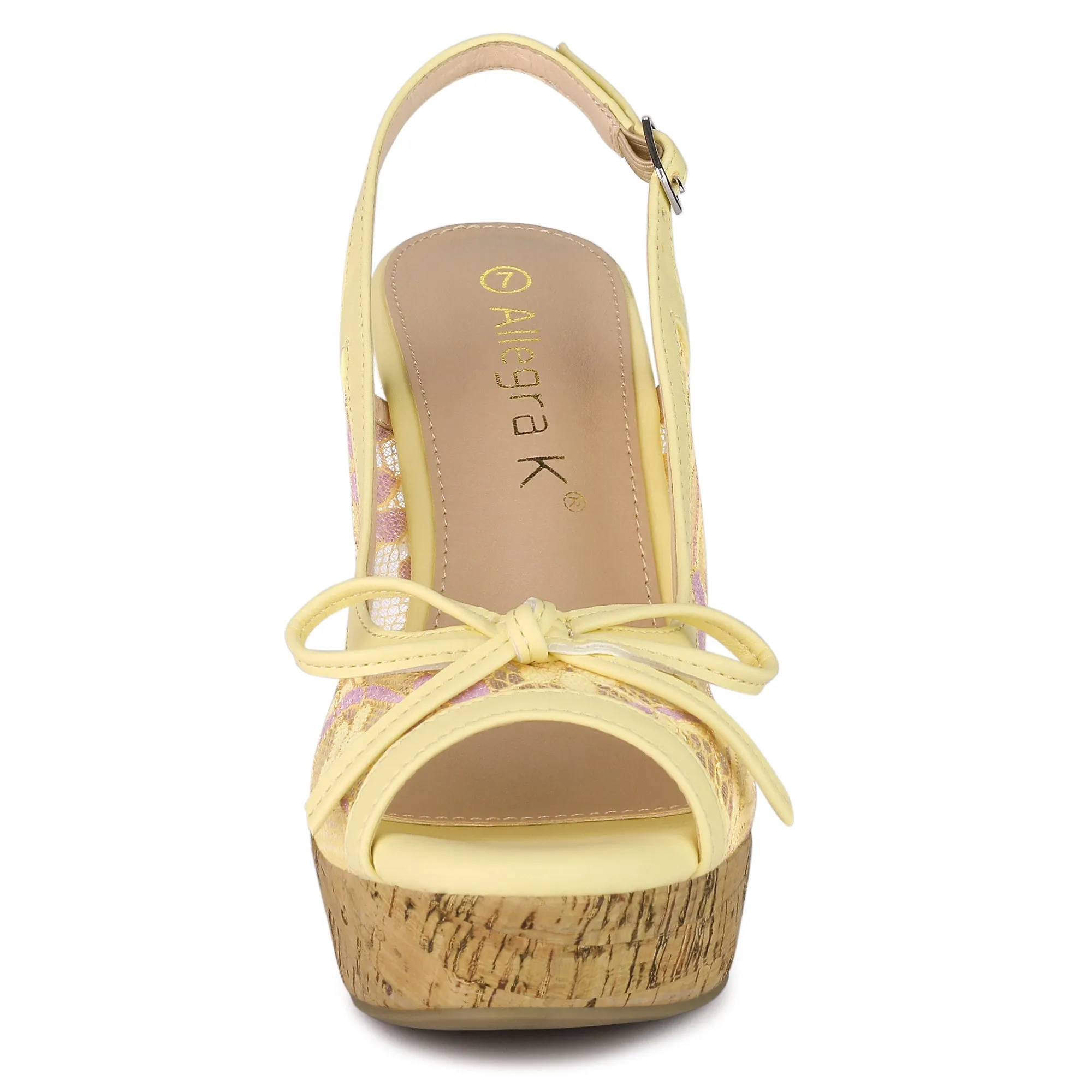 Lace Open Toe Platform Wedge Heel Bow Decor Sandals