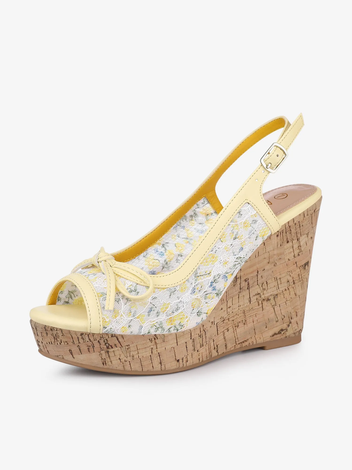 Lace Open Toe Platform Wedge Heel Bow Decor Sandals