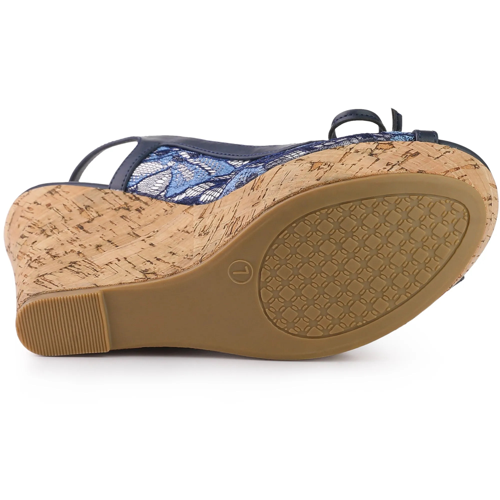 Lace Open Toe Platform Wedge Heel Bow Decor Sandals