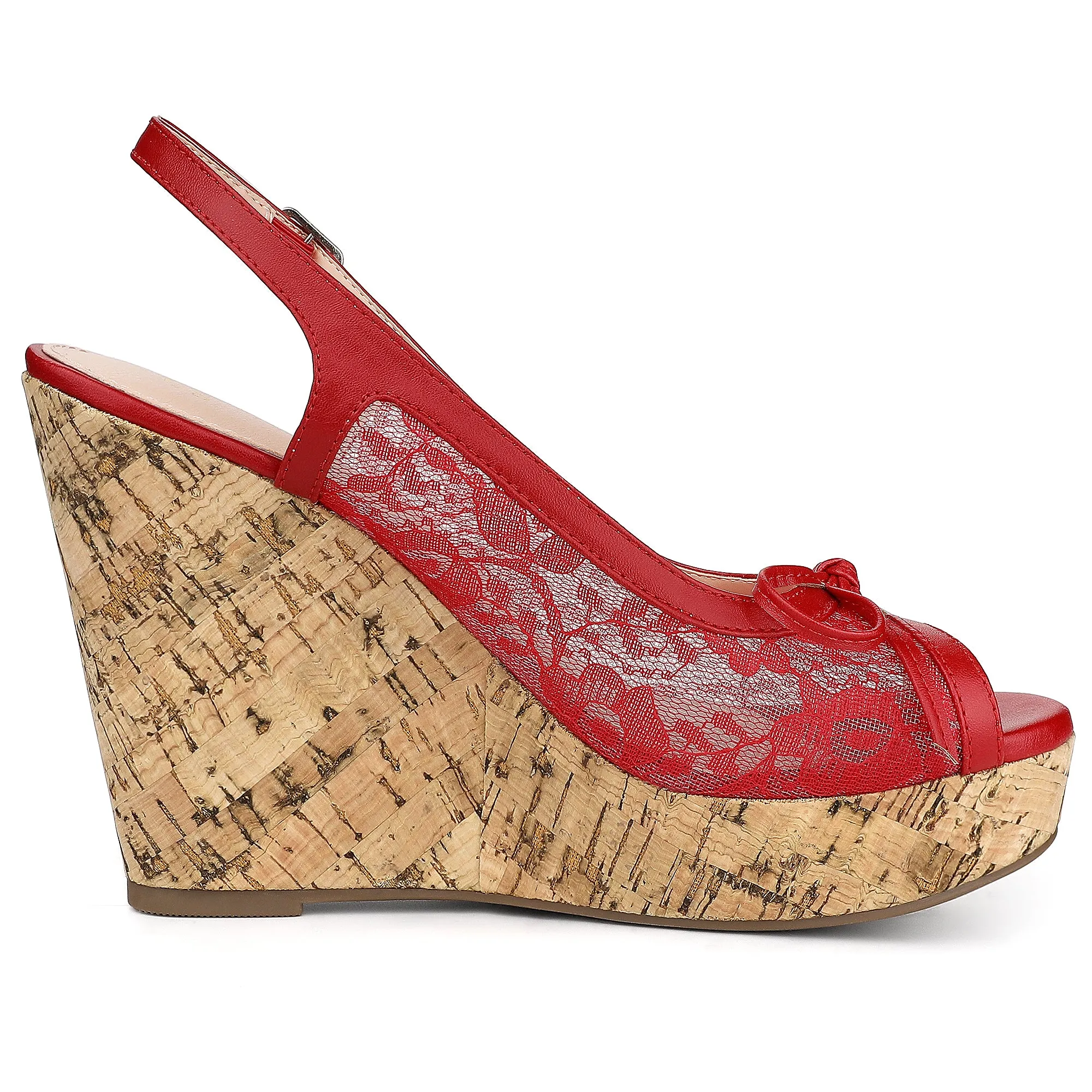 Lace Open Toe Platform Wedge Heel Bow Decor Sandals