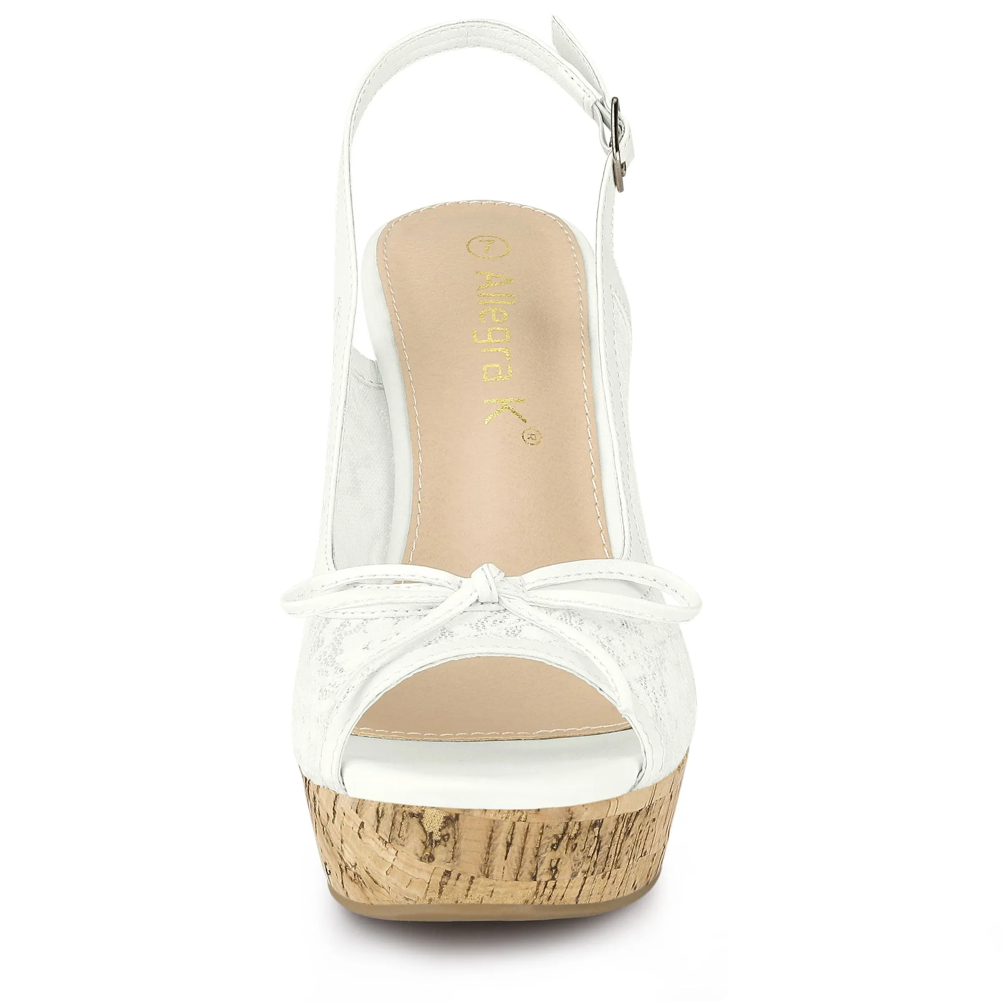 Lace Open Toe Platform Wedge Heel Bow Decor Sandals