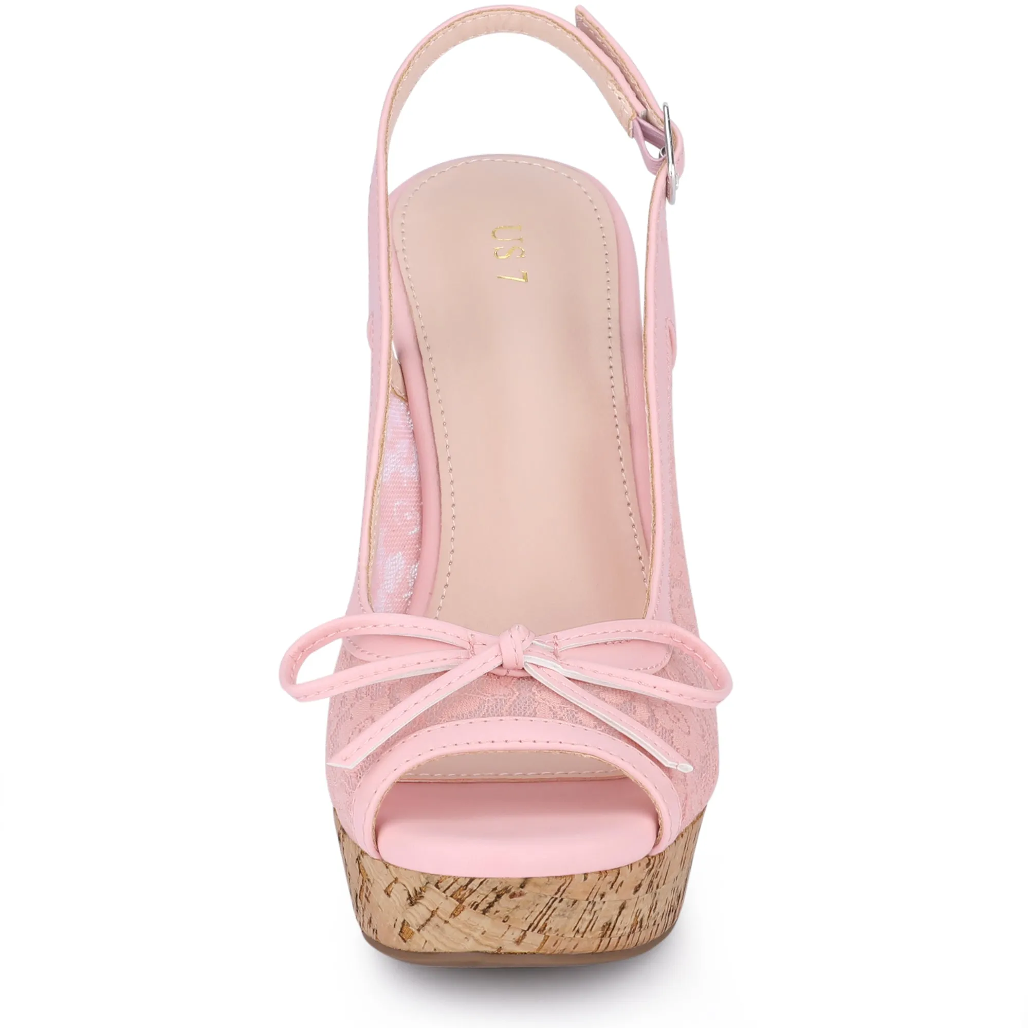 Lace Open Toe Platform Wedge Heel Bow Decor Sandals