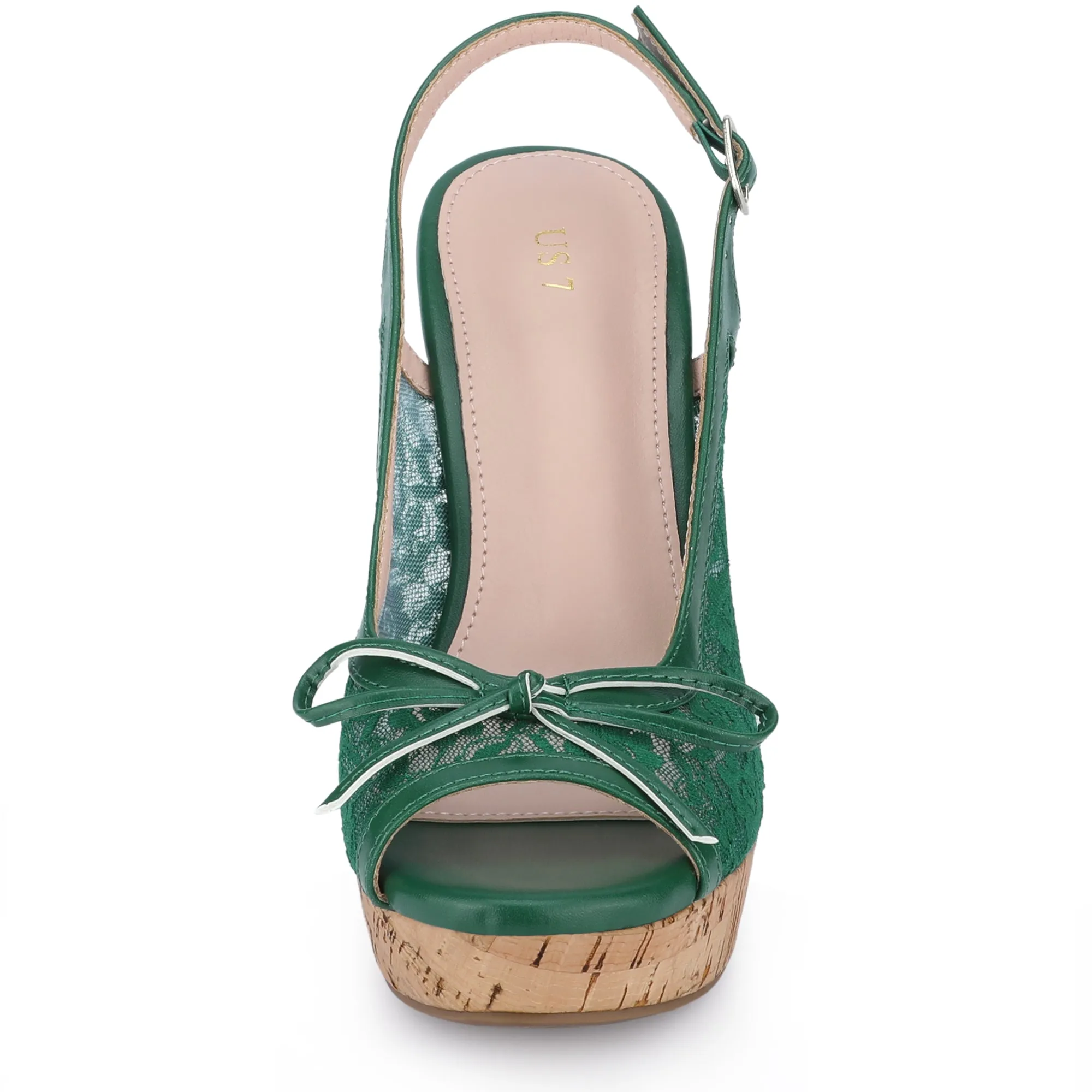 Lace Open Toe Platform Wedge Heel Bow Decor Sandals