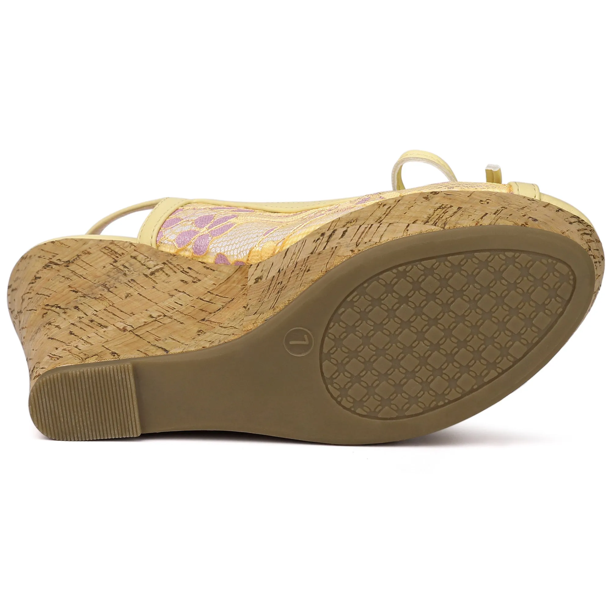 Lace Open Toe Platform Wedge Heel Bow Decor Sandals