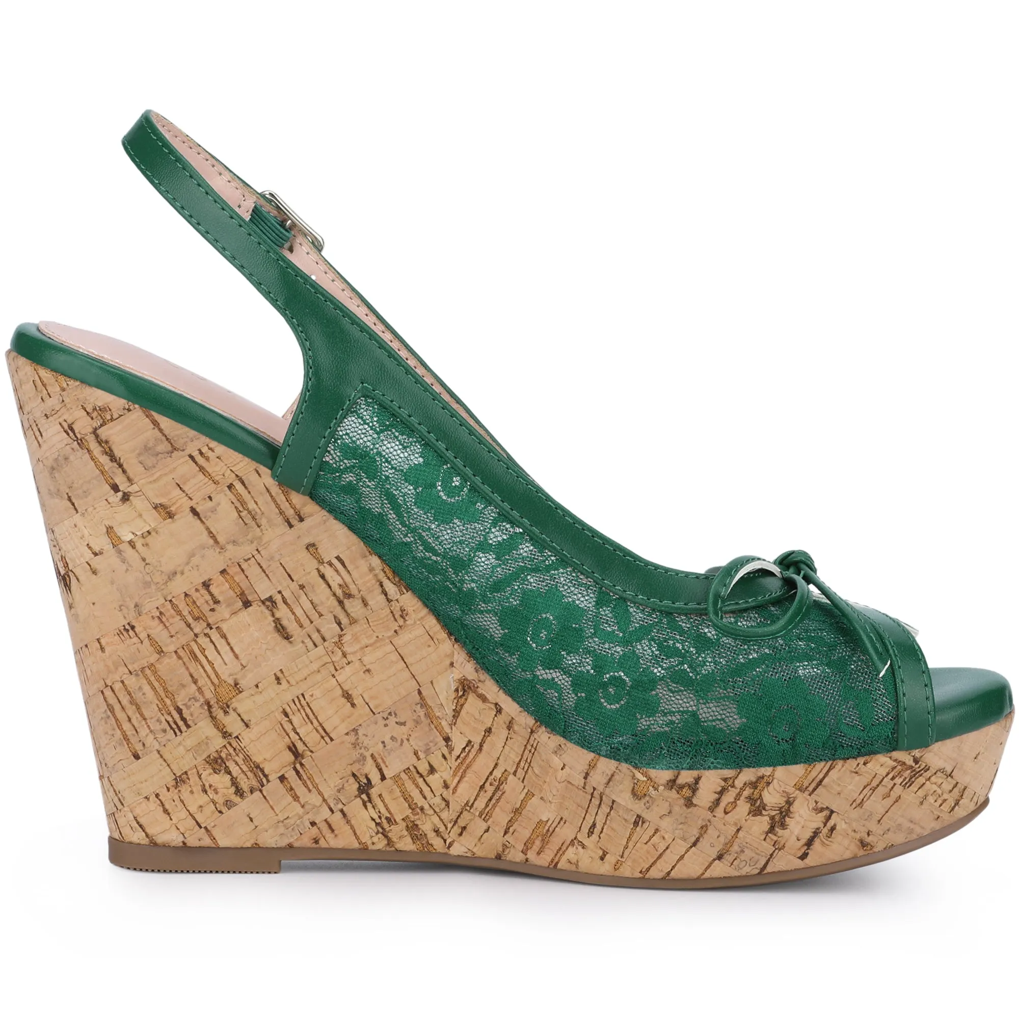 Lace Open Toe Platform Wedge Heel Bow Decor Sandals