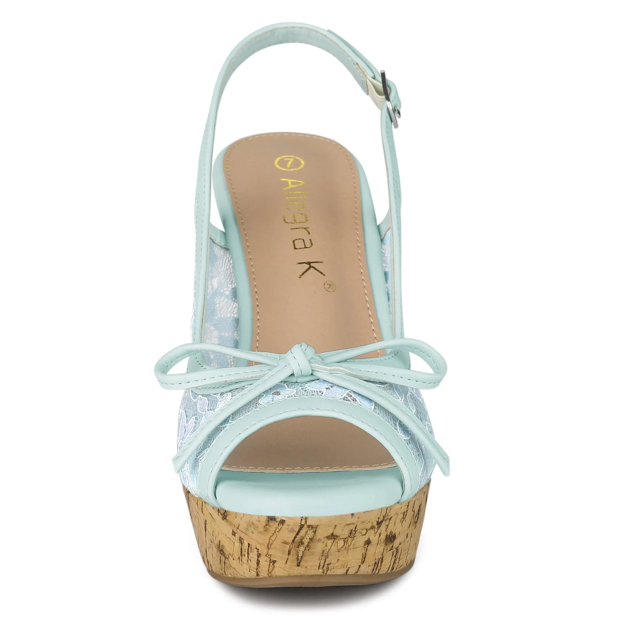 Lace Open Toe Platform Wedge Heel Bow Decor Sandals
