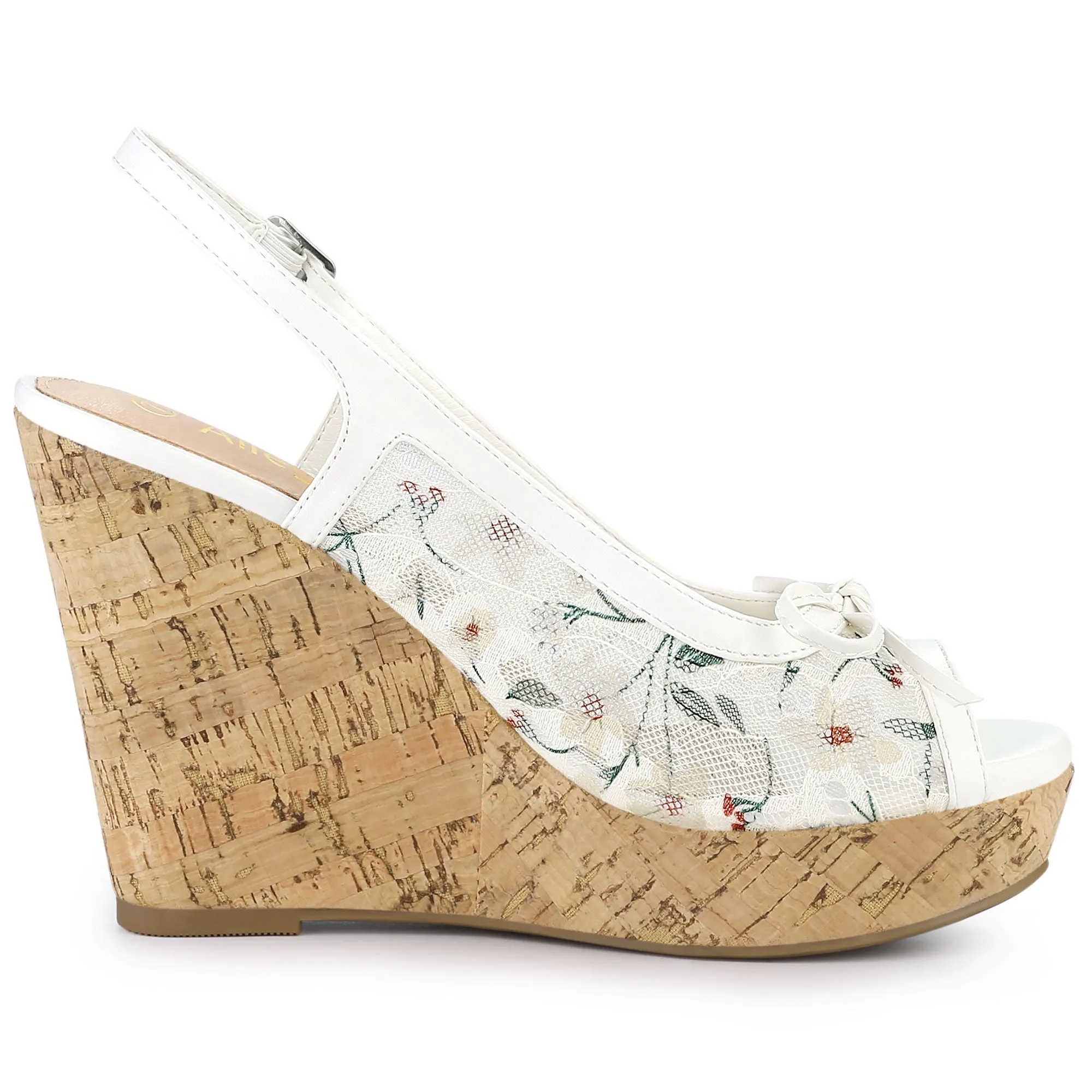 Lace Open Toe Platform Wedge Heel Bow Decor Sandals
