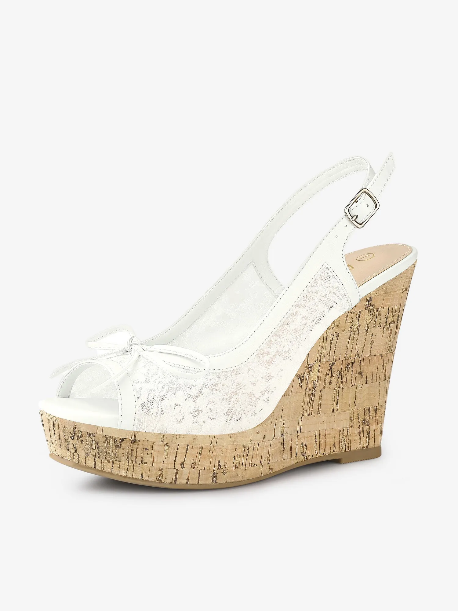 Lace Open Toe Platform Wedge Heel Bow Decor Sandals